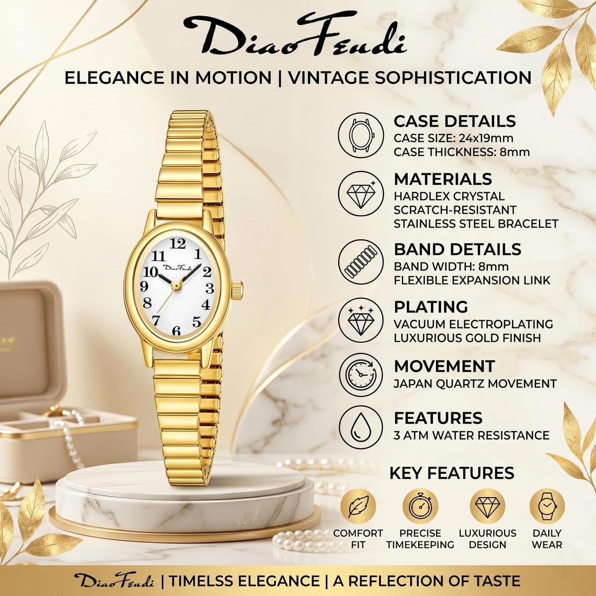 Diaofendi 3 Sizes Small Gold Watches for Women - Diaofendi Official Imagery - 5