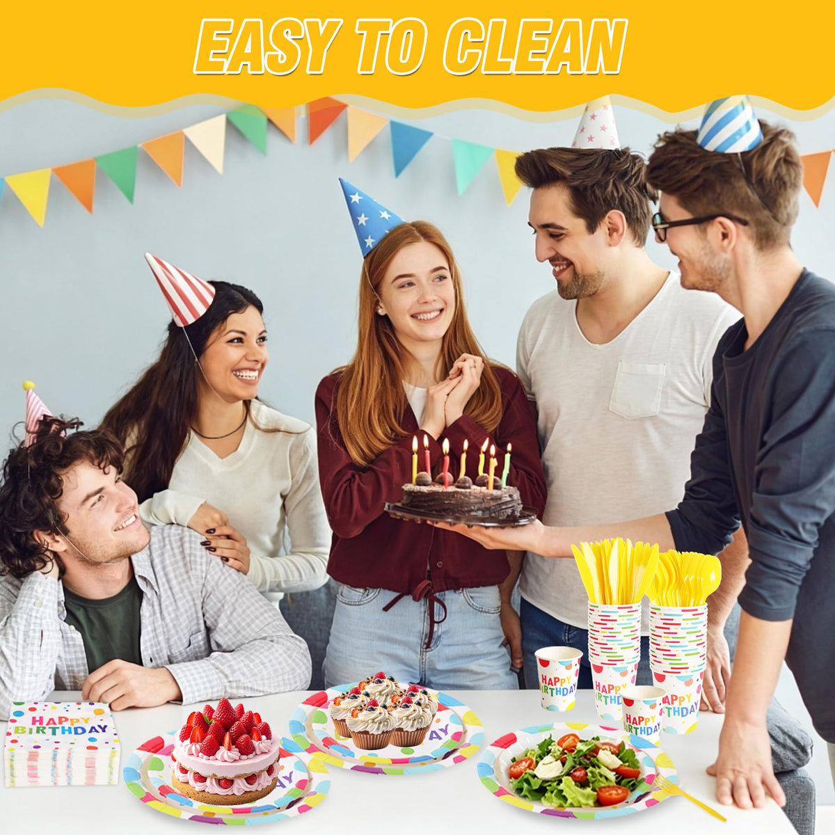 400 Pcs Disposable Birthday Party Tableware Set for 50 - COSINIA Official Imagery - 3