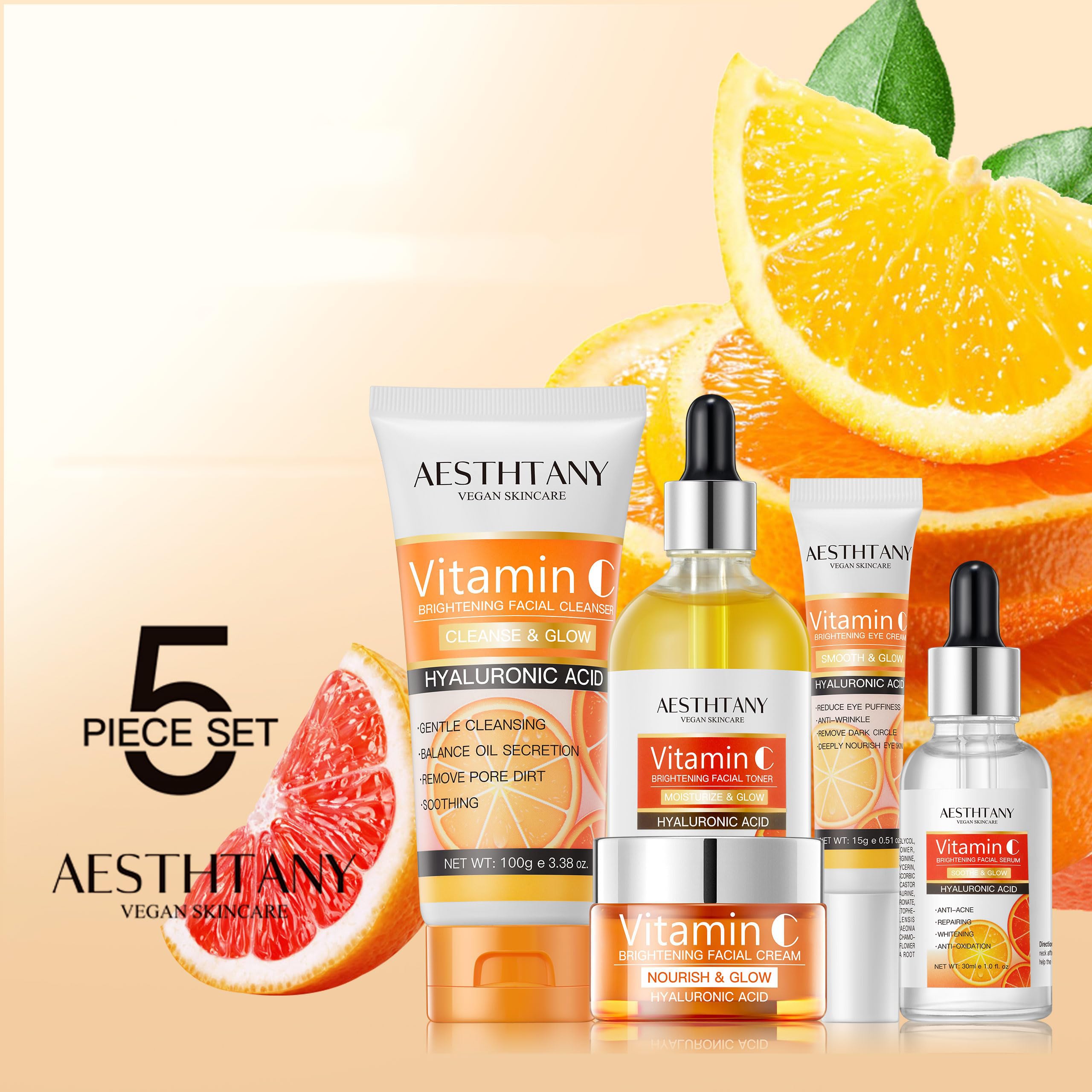 Vitamin C Skin Care Set Moisturizing Hyaluronic Acid Skin Care - AESTHTANY