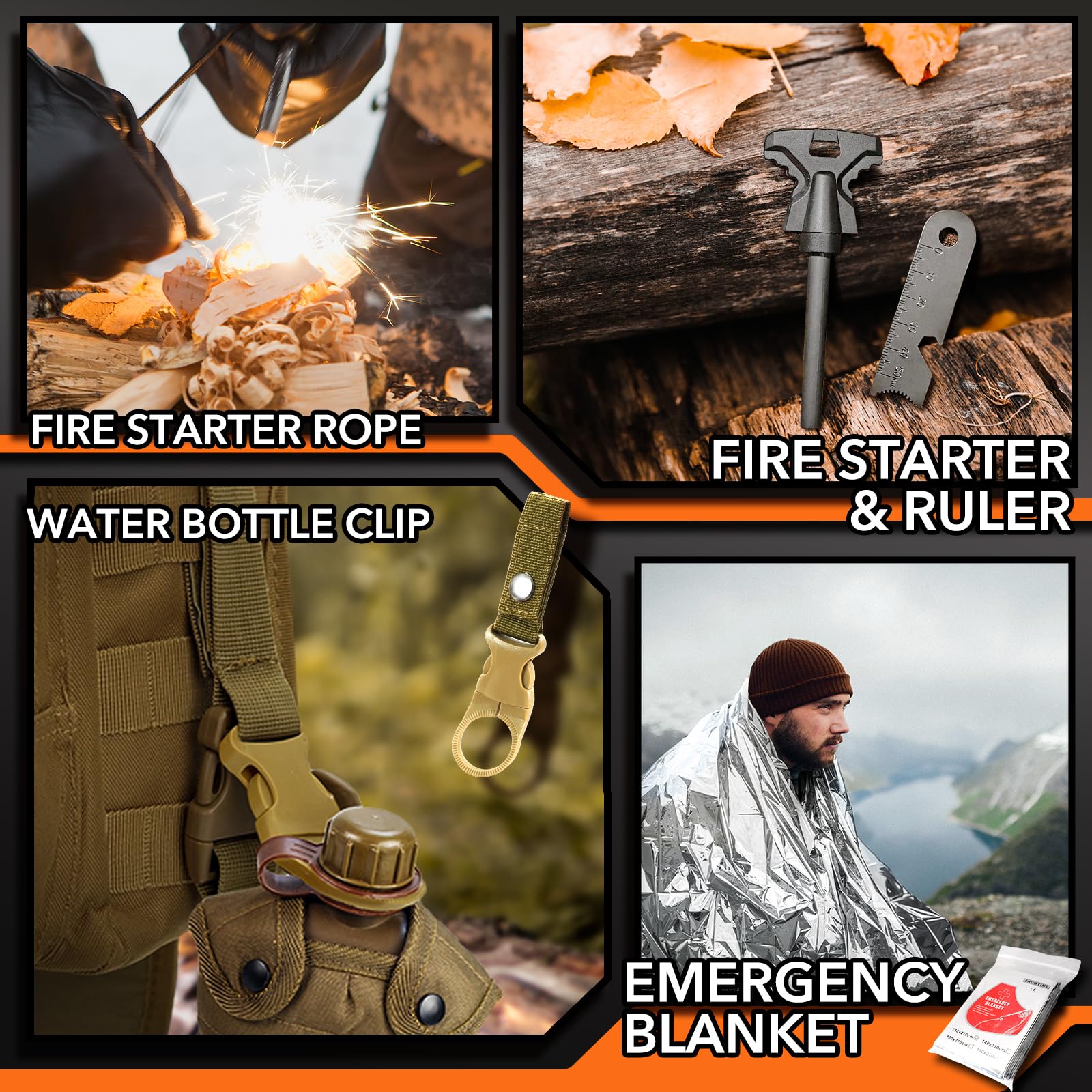 Dusor 19 in 1 Survival Kit Stocking Stuffers for Men, Survival Gear an - View 3