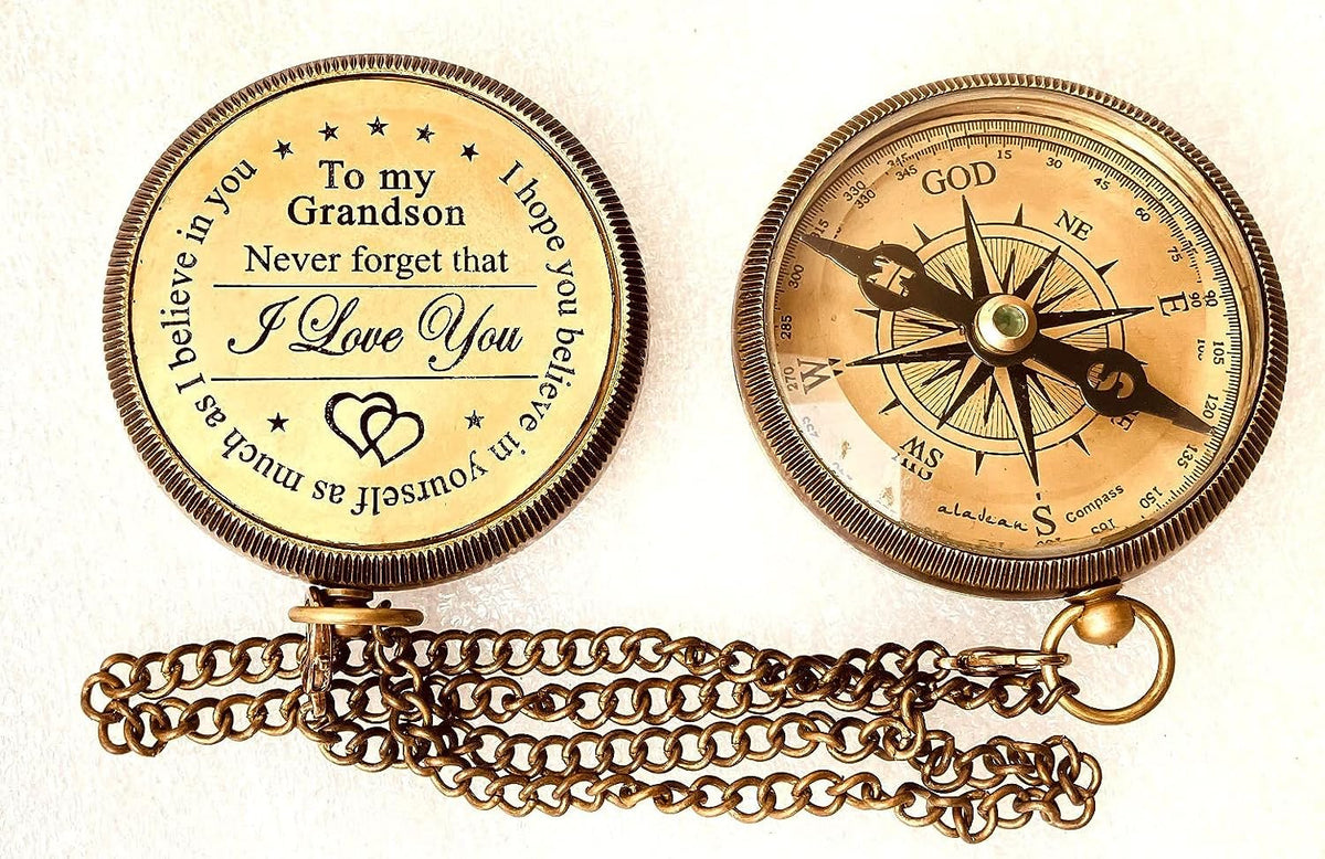 Gift for Grandson Brass Compass Engraved Quote - ALADEAN Official Imagery - 5