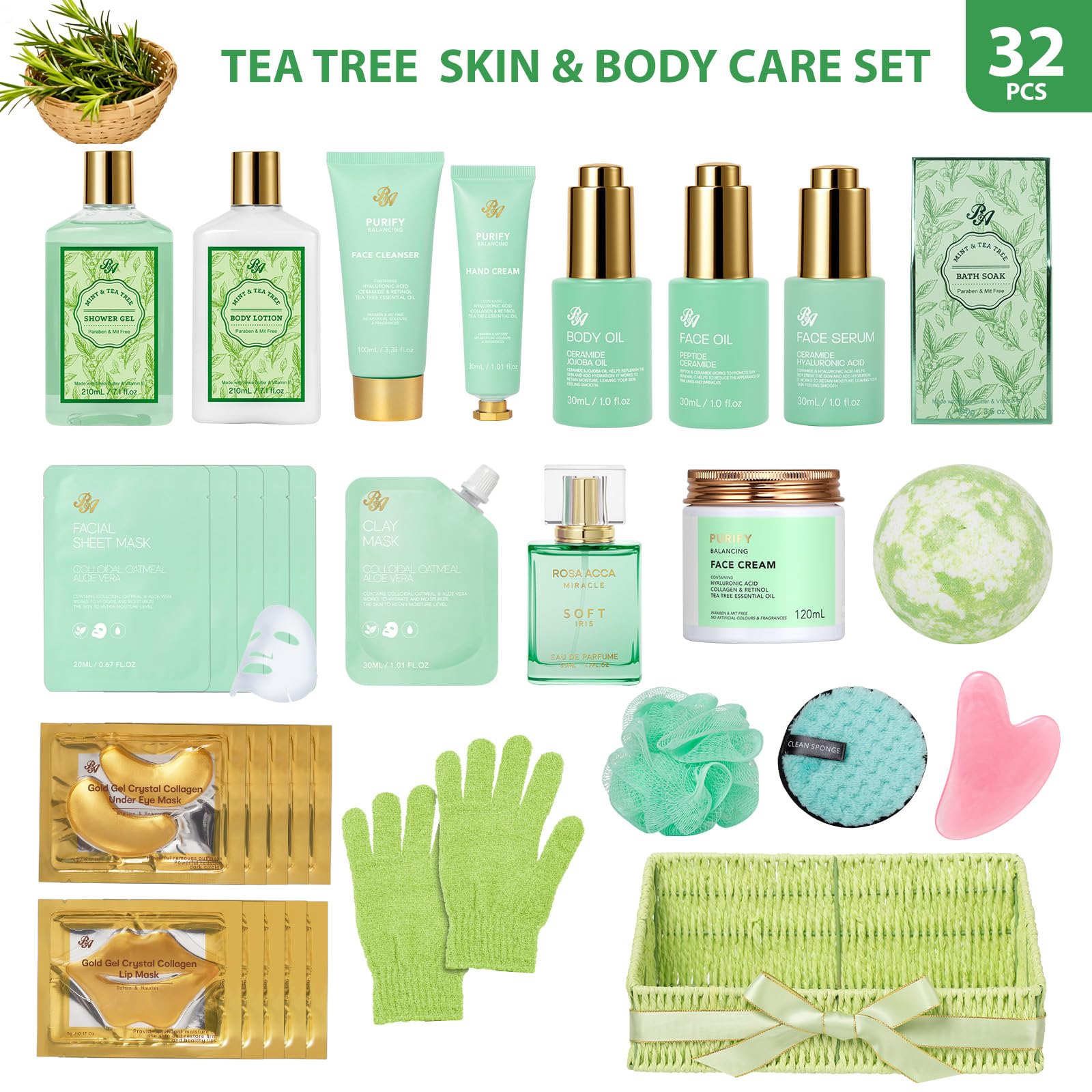 Gifts for Women Men 32 Pcs Tea Tree Self Care Spa Gift - RA ROSA ACCA Official Imagery - 3