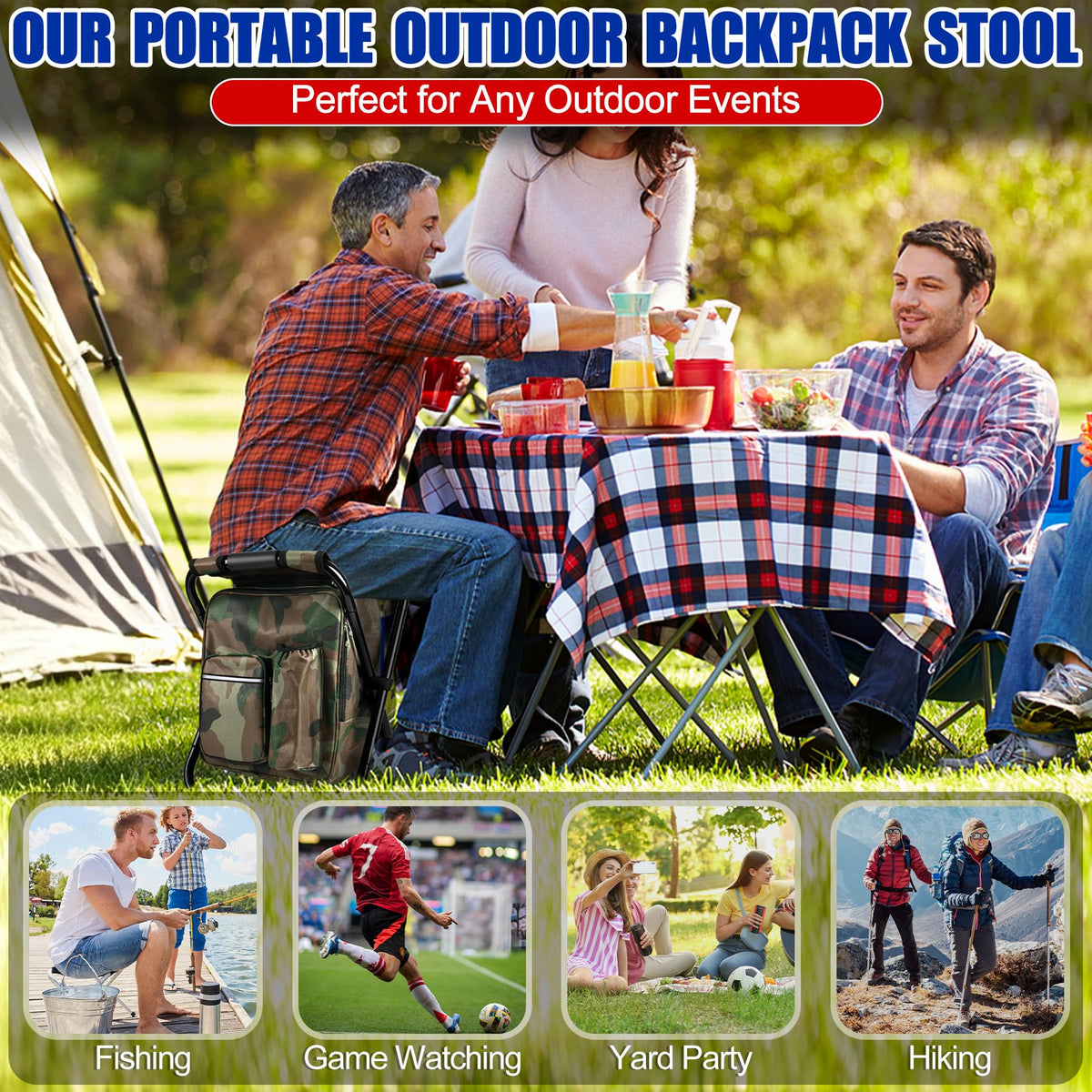Folding Stool Backpack Insulated Cooler Bag Collapsible - Kikerike Official Imagery - 5