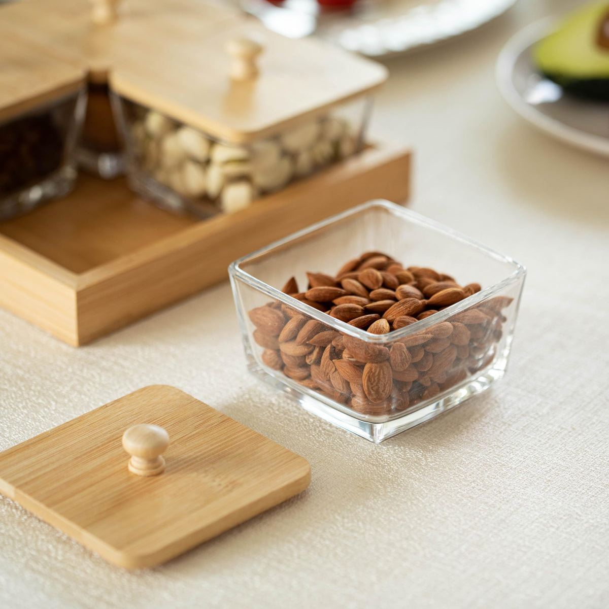 Basicwise Set of 4 Square Glass Jars with Bamboo Lids and - Basicwise Official Imagery - 5