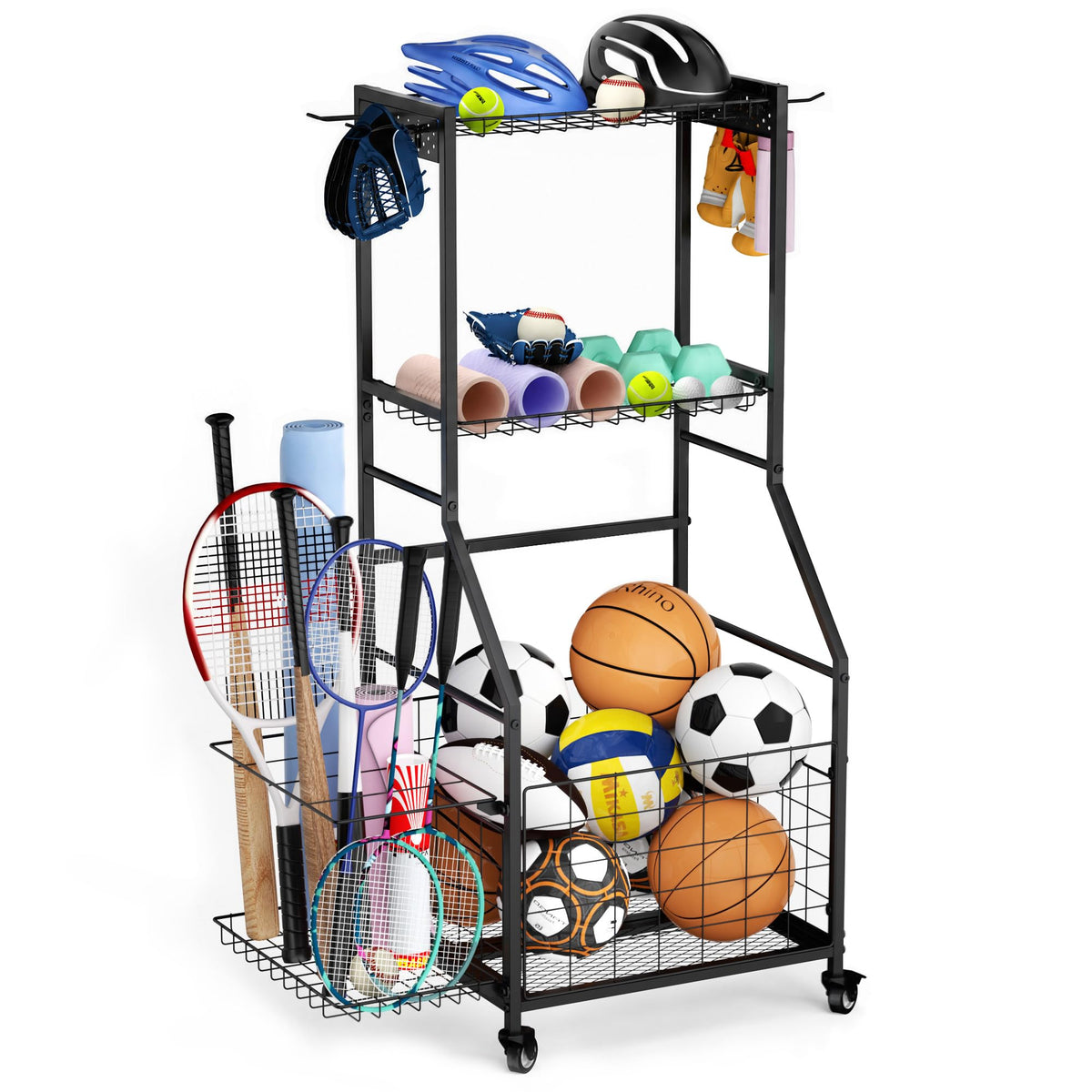 Garage Ball Storage Sports Equipment Organizer with Bat Rack - ClookRack Official Imagery - 2