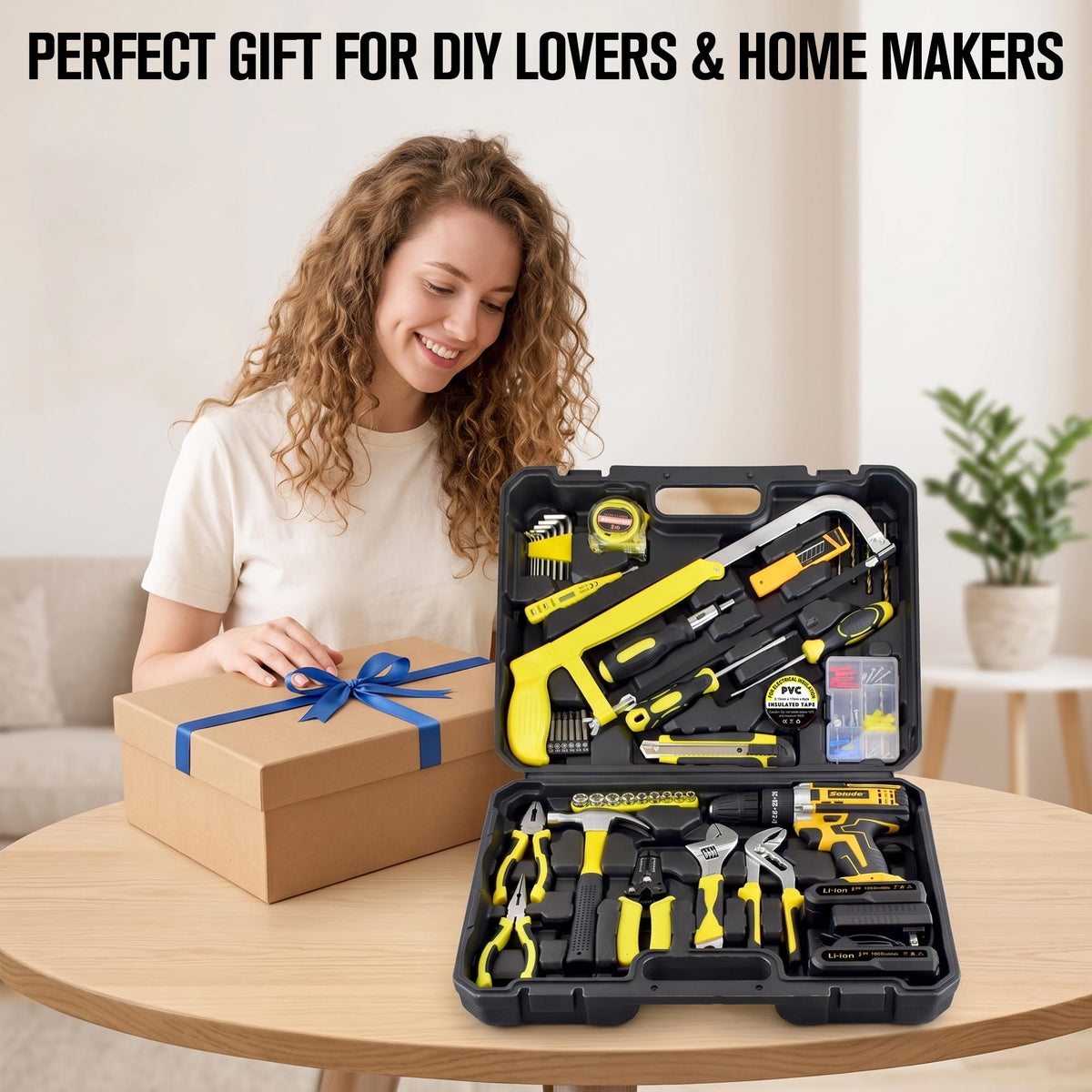 165 Piece Home Tool Kit with Drill 21V Cordless Drill Tool - SOLUDE Official Imagery - 8