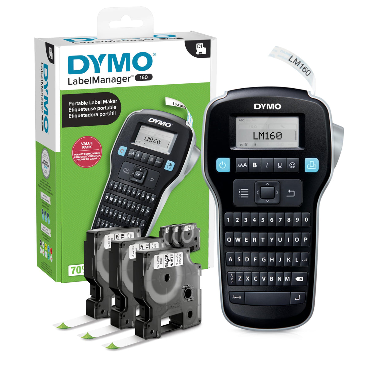 DYMO LabelManager 160 Label Maker Bundle with 3 D1 Label - DYMO Official Imagery - 2