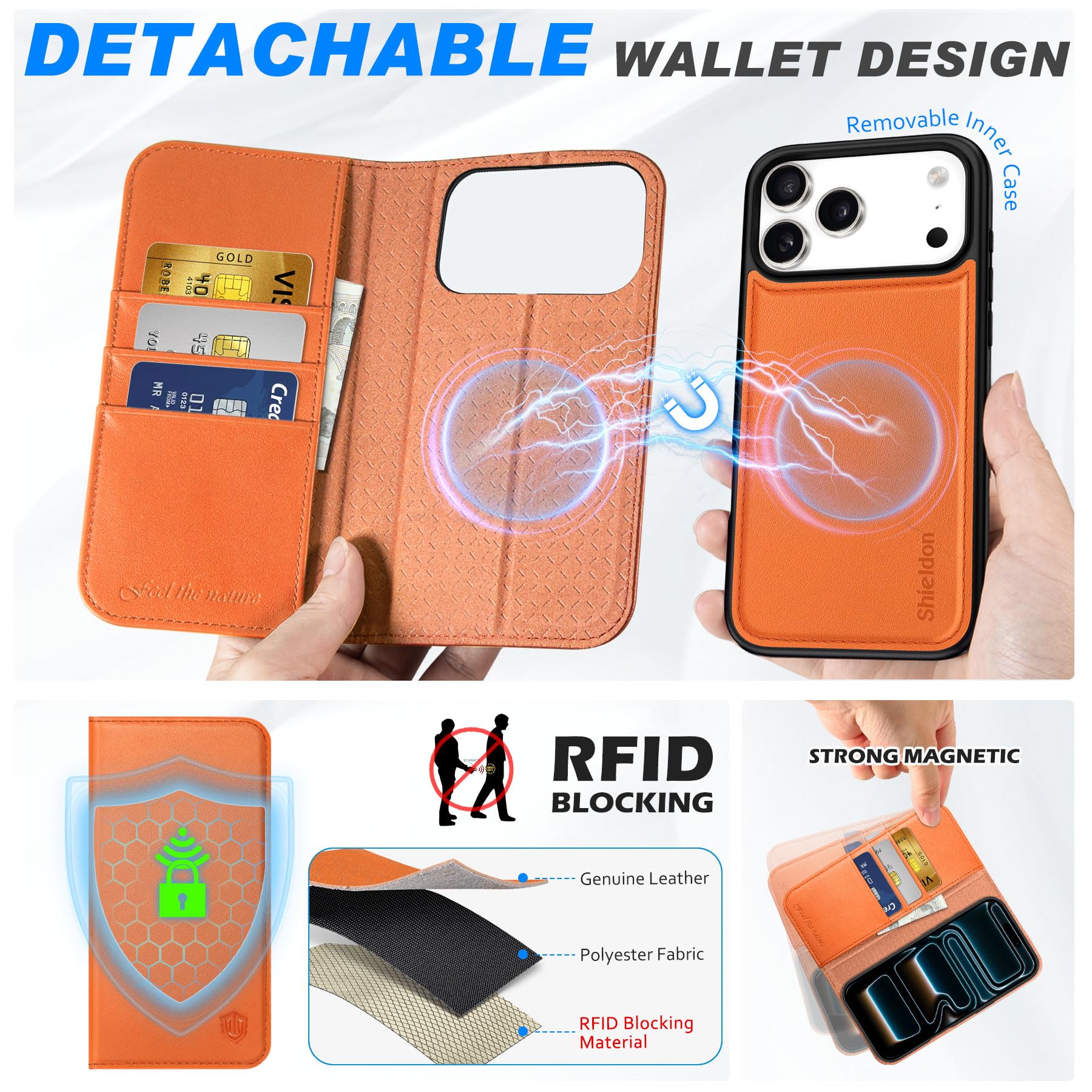 SHIELDON 2 in 1 Real Leather Wallet Case for iPhone 17 Pro - SHIELDON Official Imagery - 4