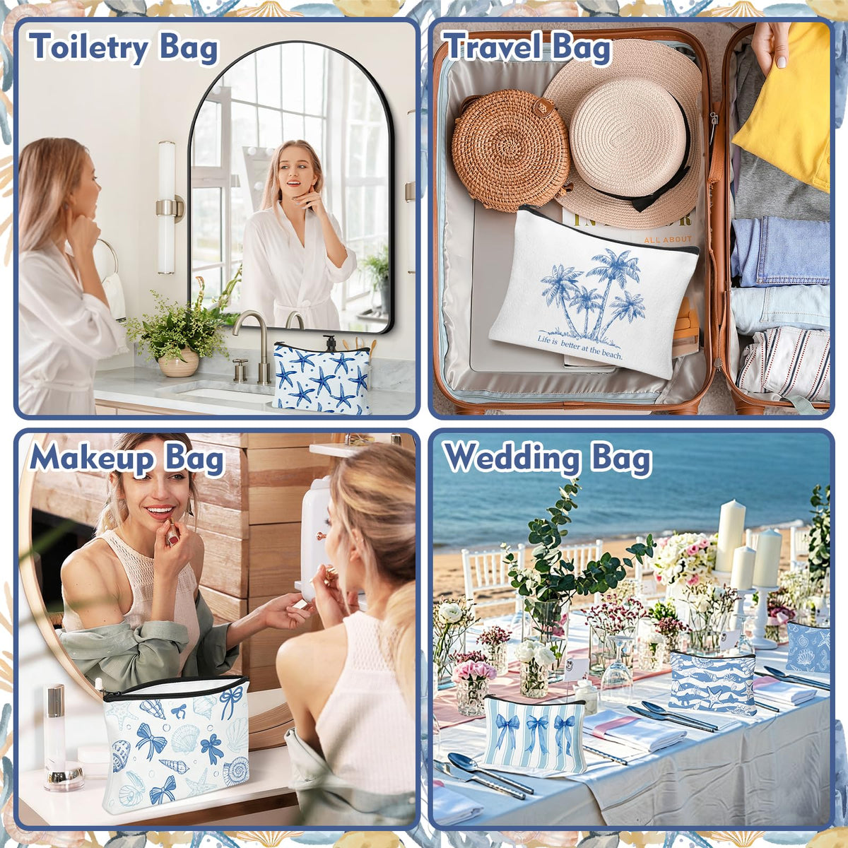 30 Pcs Coastal Makeup Bags Blue Bow Seashell Makeup Bag - HSDSH Official Imagery - 7