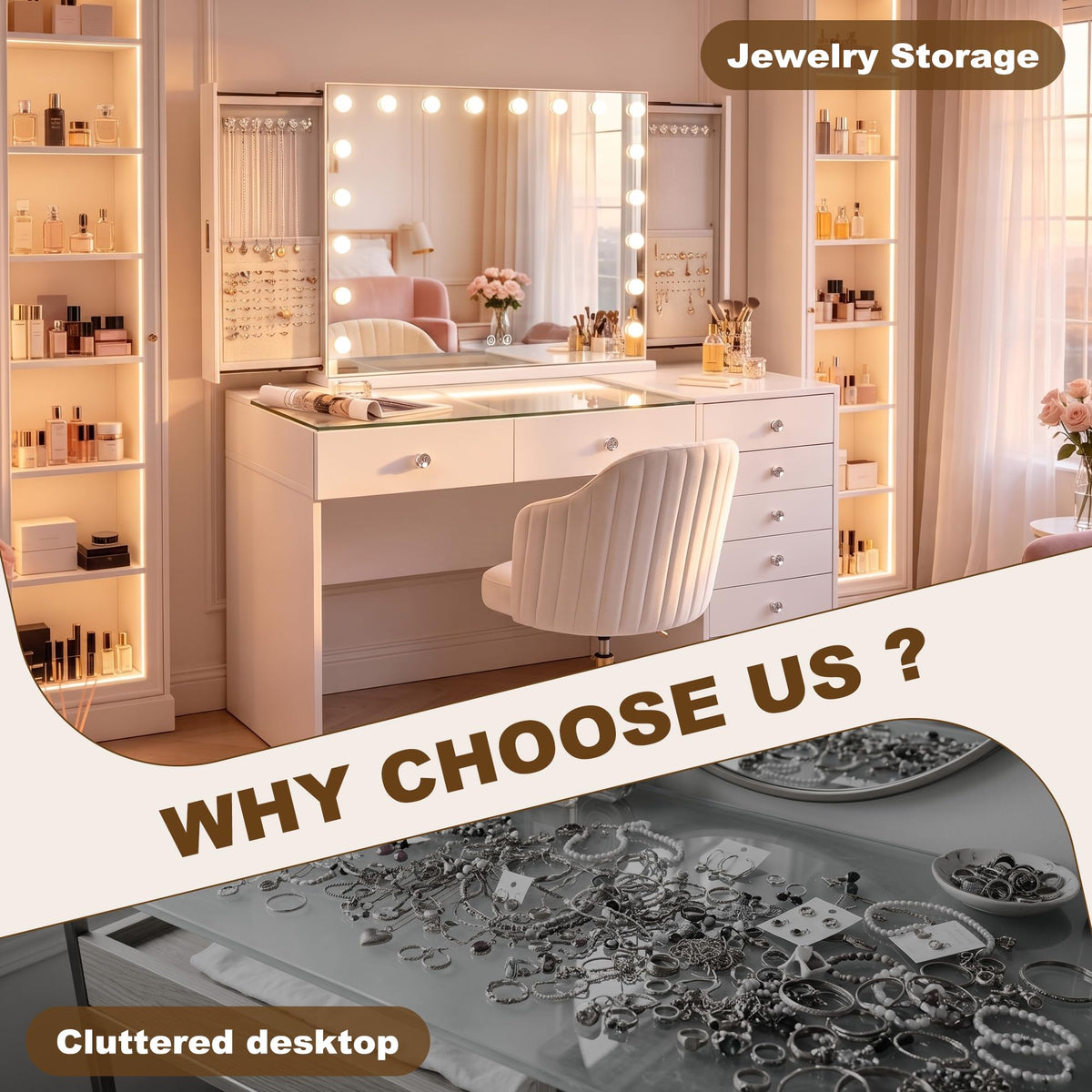 FENCHILIN Vanity Mirror with Lights Jewelry Organiser - FENCHILIN Official Imagery - 4