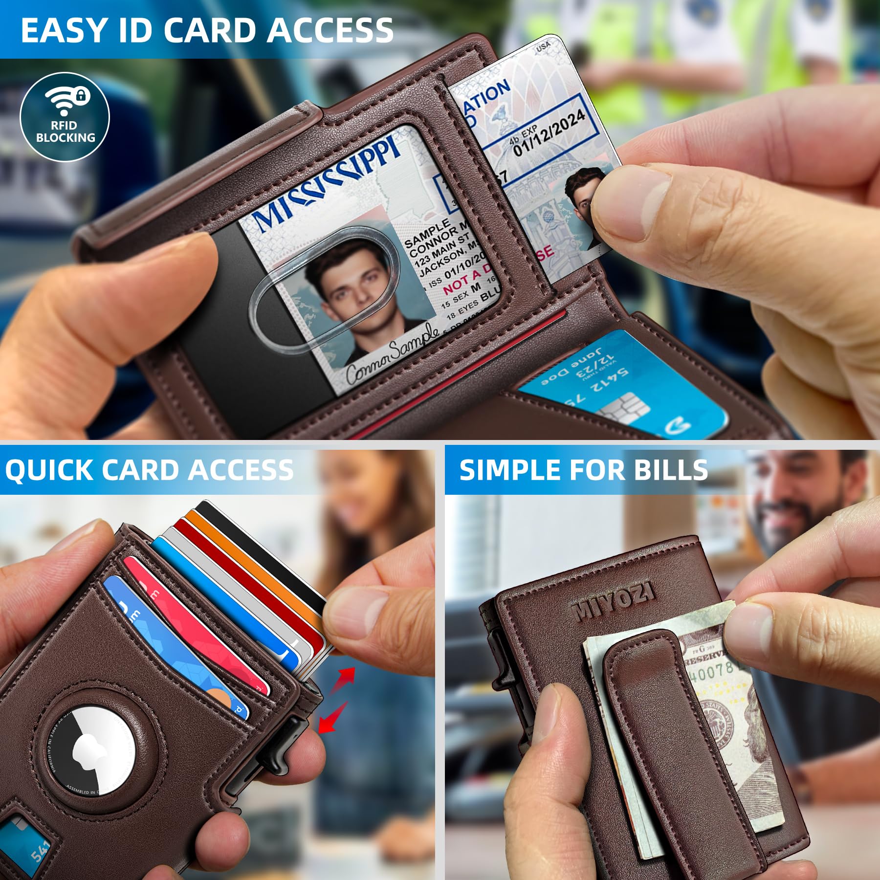 Miyozi AirTag Wallet for Men – RFID Blocking Metal Pop-Up