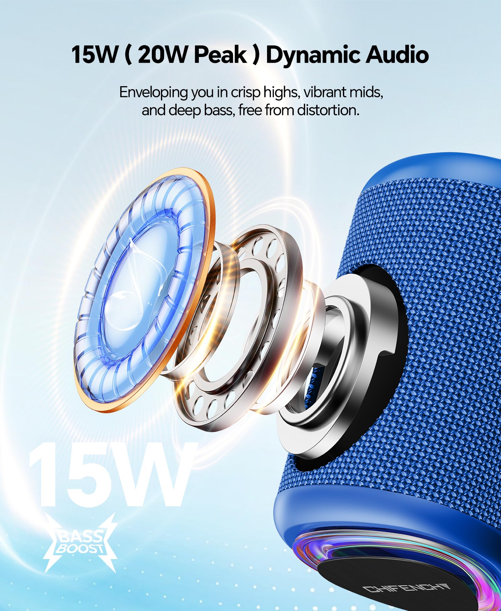CHIFENCHY Portable Bluetooth Speaker Beach Essentials: IPX5 Water - CHIFENCHY Official Product View 2