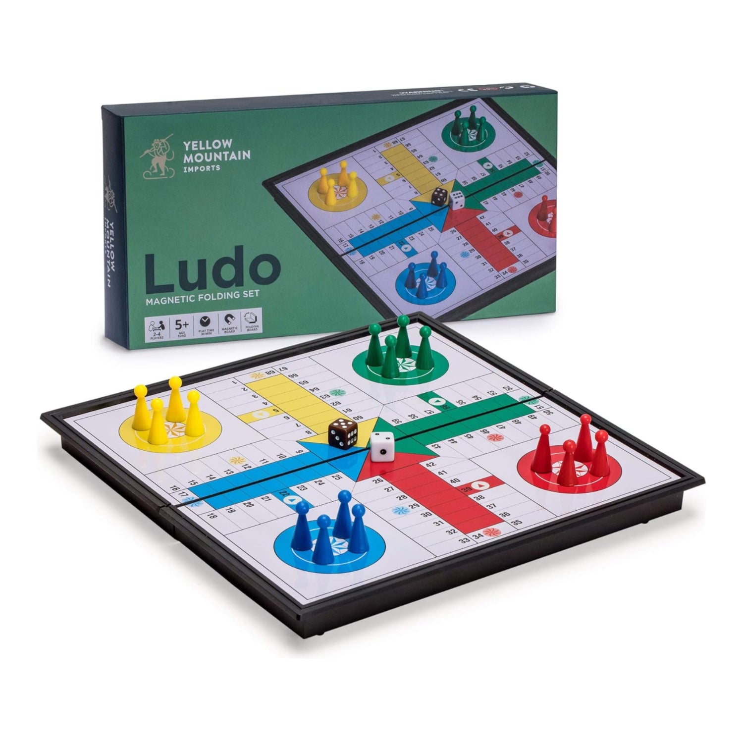 Magnetic Ludo travel game set with a 9.8-inch folding board, portable strategy game by Yellow Mountain Imports.