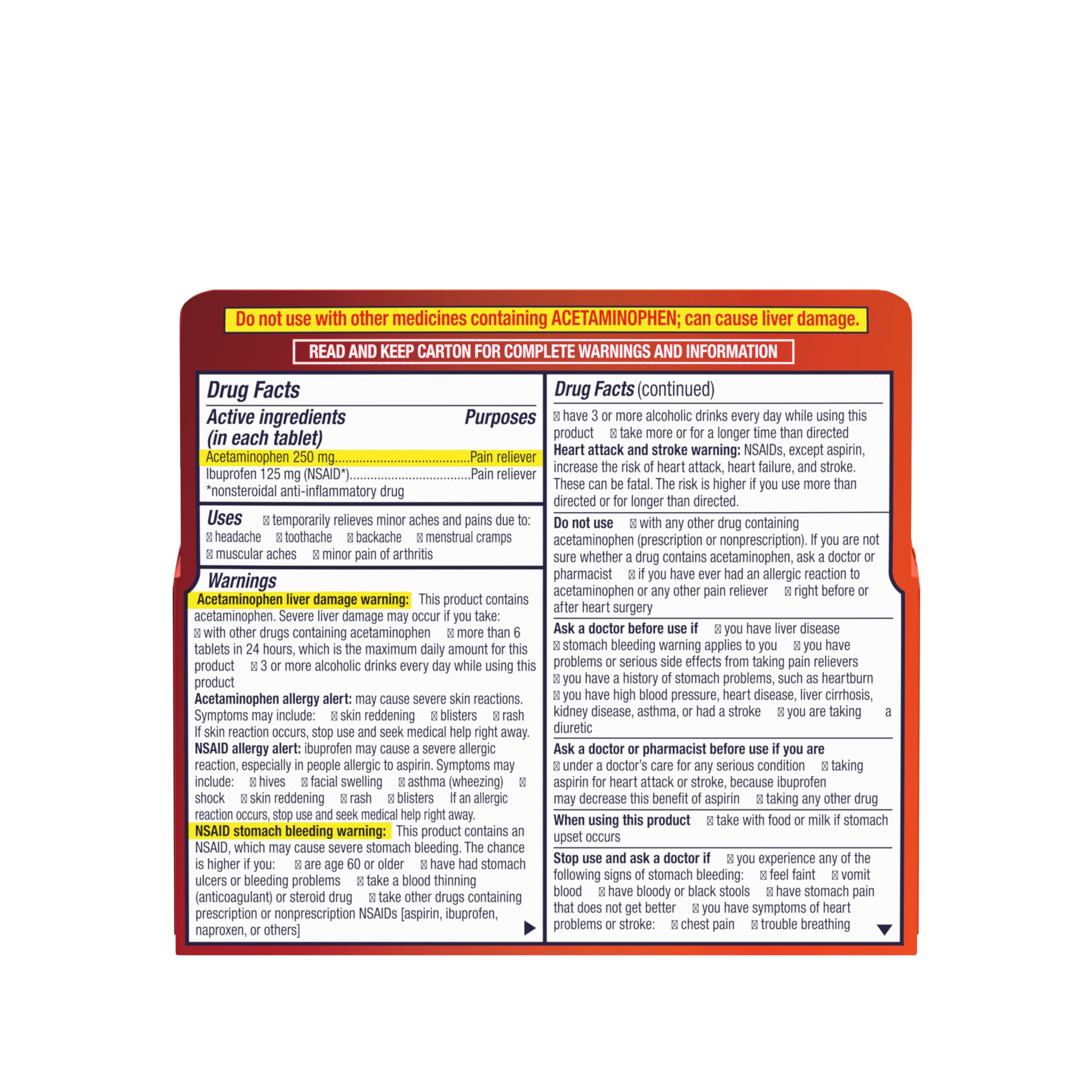 Motrin Dual Action pain relief medication bottle with 80 tablets, featuring Tylenol and Motrin branding on the label.