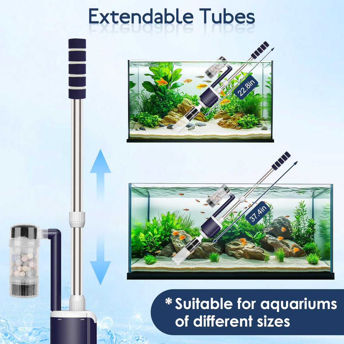 AQQA 600 GPH Electric Aquarium Gravel Cleaner 6 in 1 Fish - AQQA Official Imagery - 7