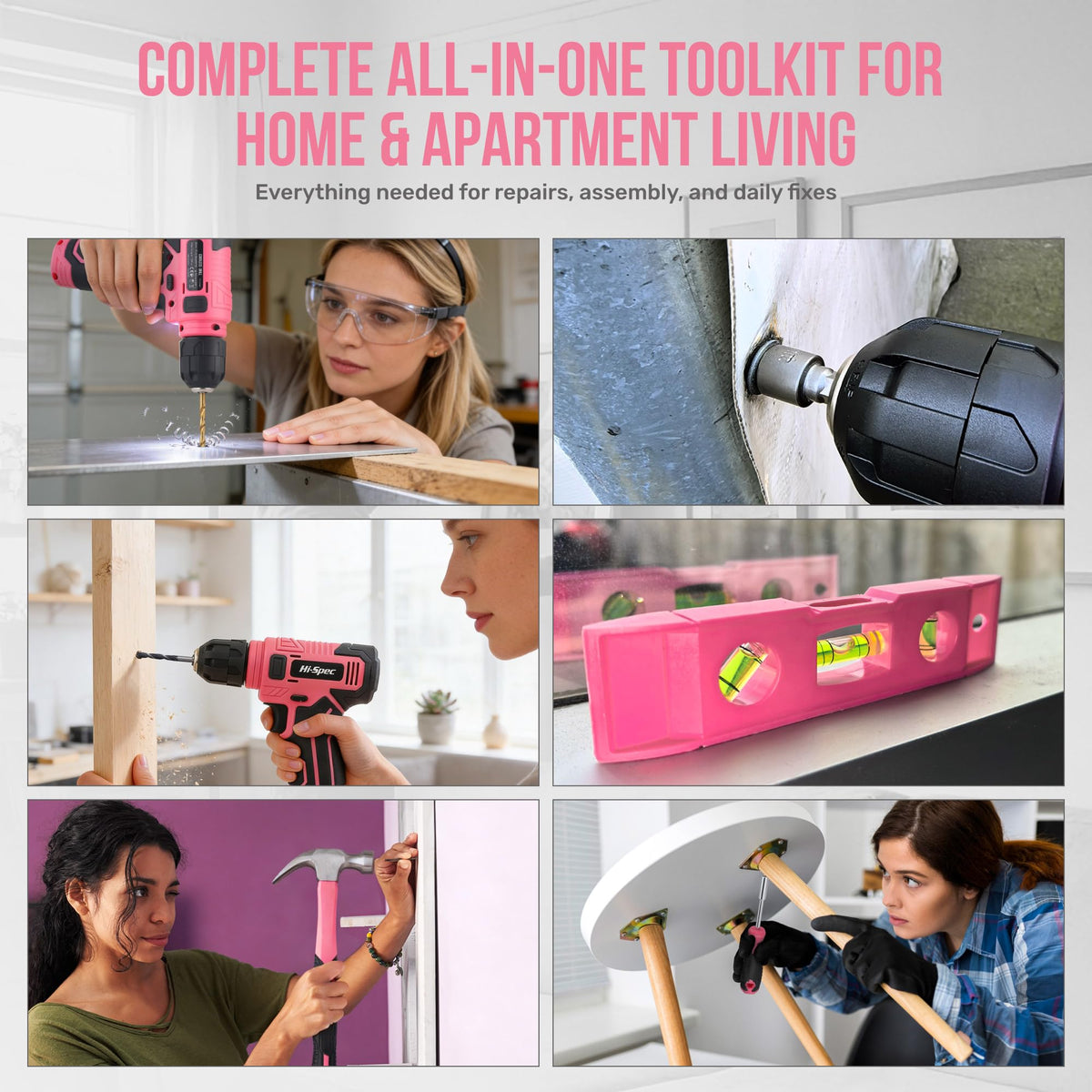 Hi Spec 8V Cordless Drill Set Starter Tool Kit for Women - Hi-Spec Official Imagery - 7