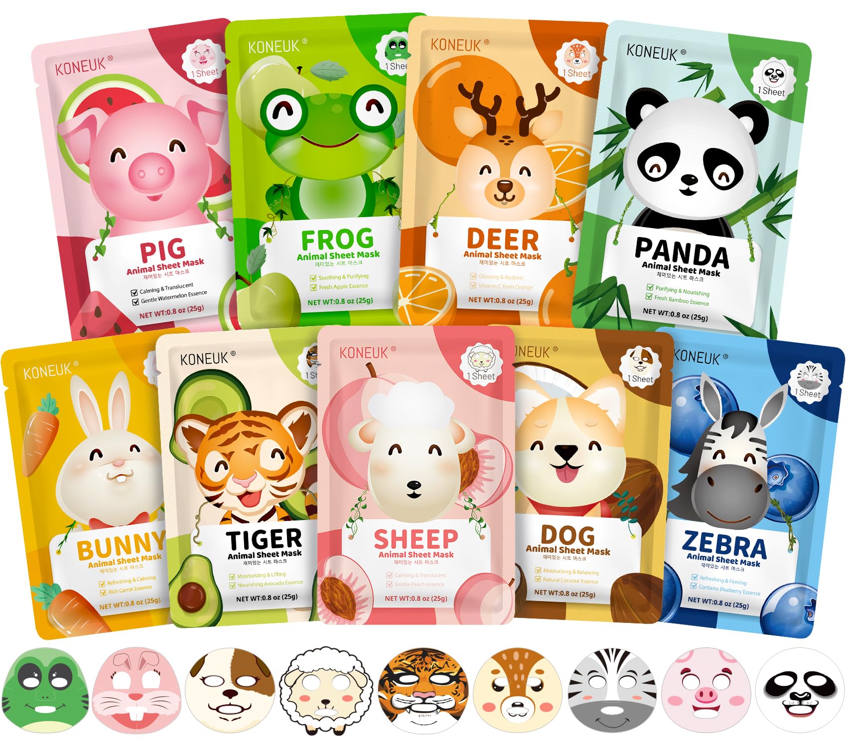 9 Pack Animal Face Masks Skincare for Kids, Spa Party Gifts for - KONEUK