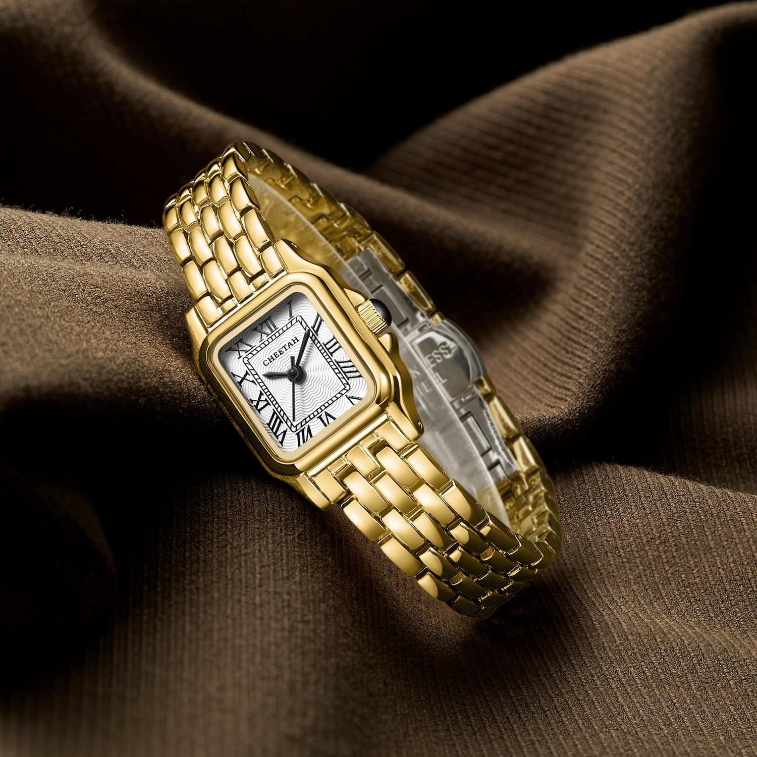 CHEETAH Gold Watch for Women Small Vintage Bracelet Rectangular Roman - View 4