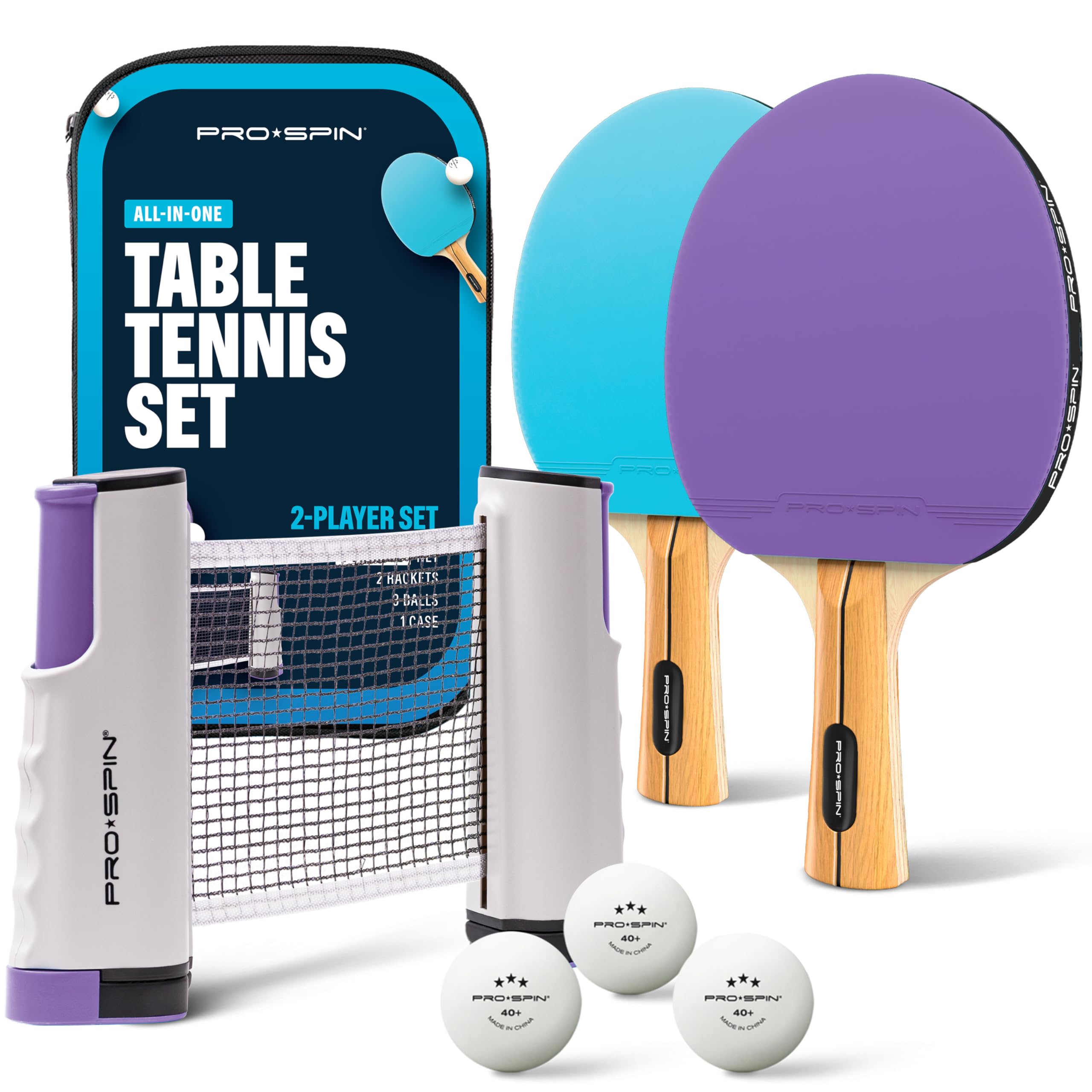 PRO-SPIN Portable Ping Pong Set with Retractable Ping Pong Net - Product Imagery