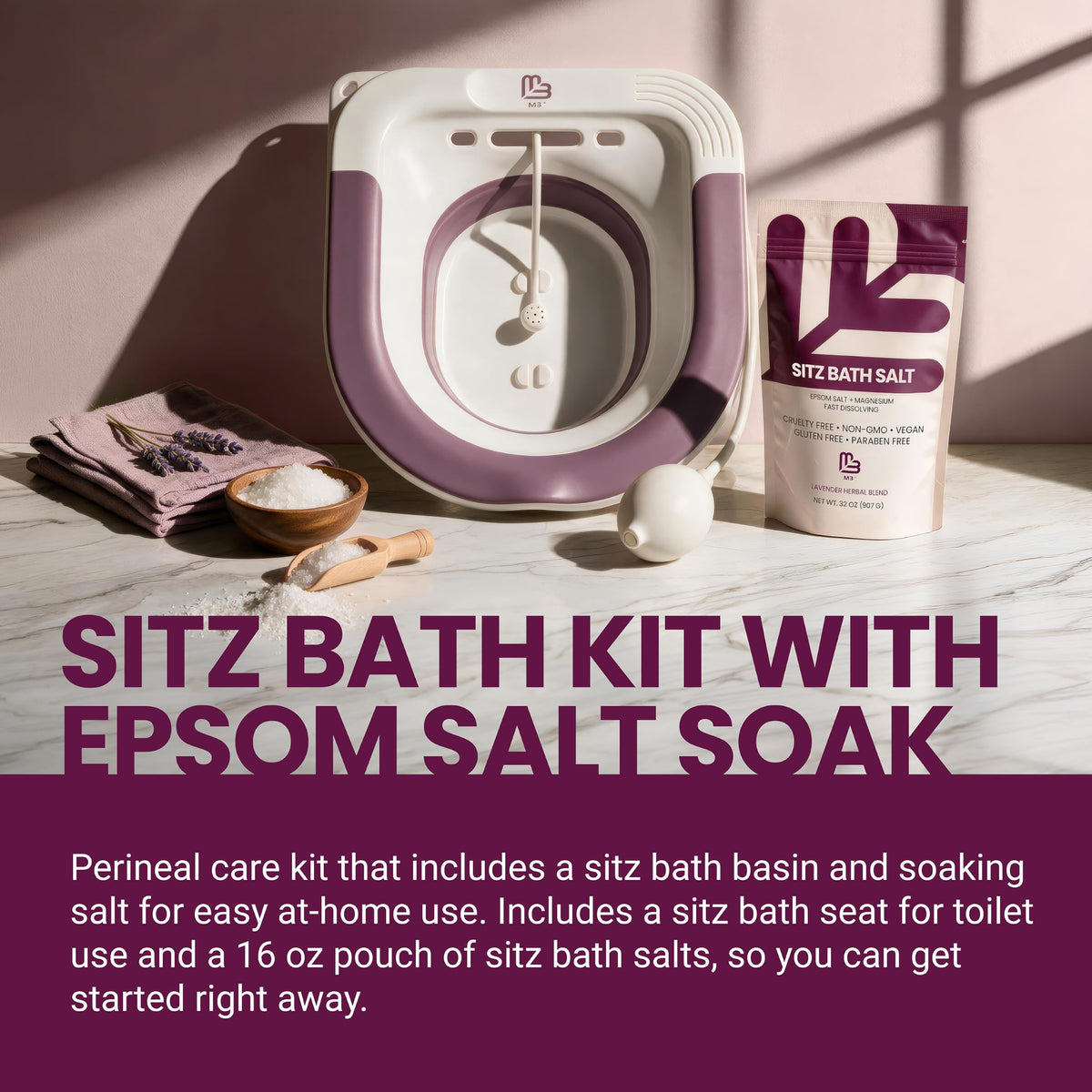 M3 Sitz Bath Sitz Bath Salt Kit for Postpartum Hemorrhoid - M3 Naturals Official Imagery - 4