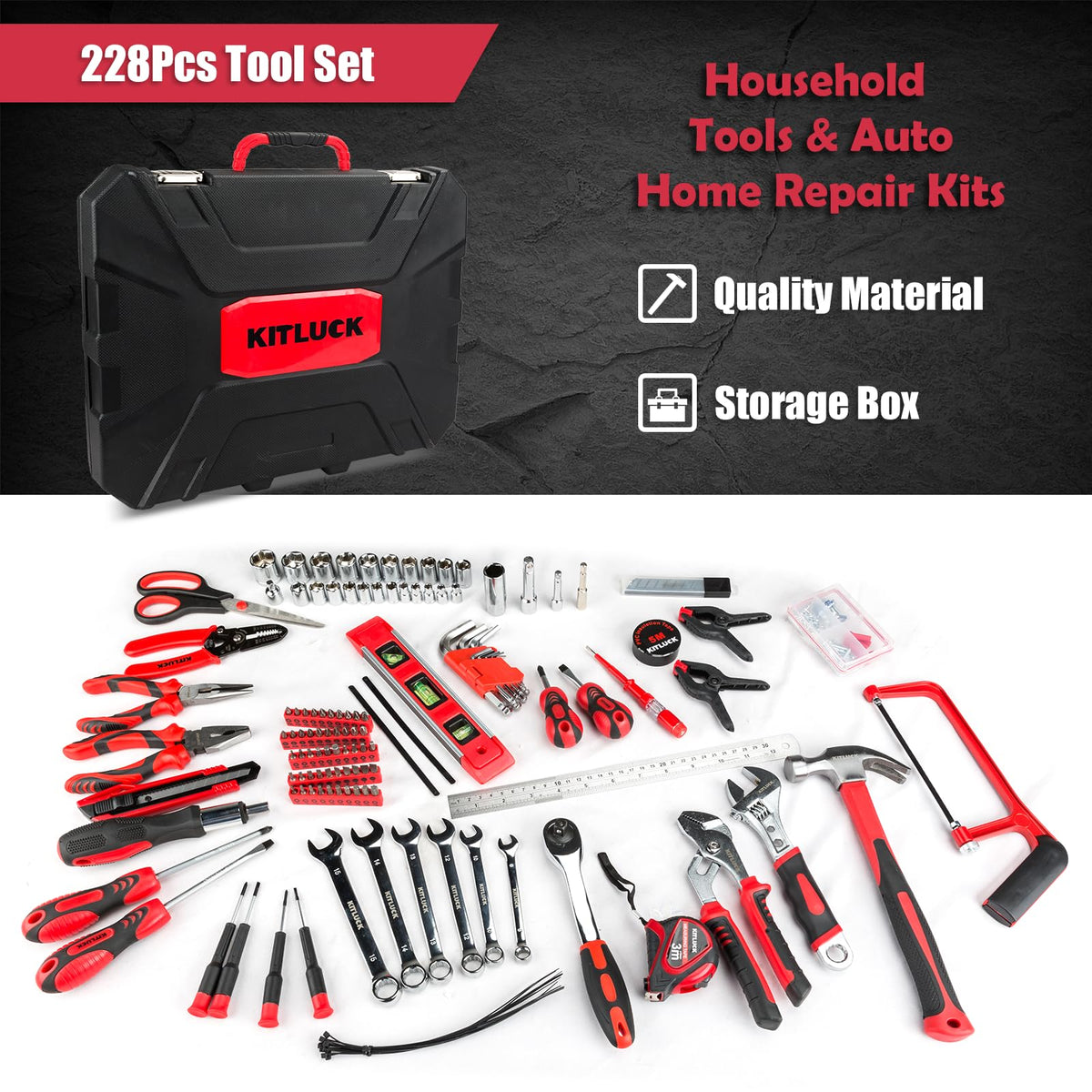 228 piece Home Tool Kit Household Hand Repair Tool Set for - KITLUCK Official Imagery - 4