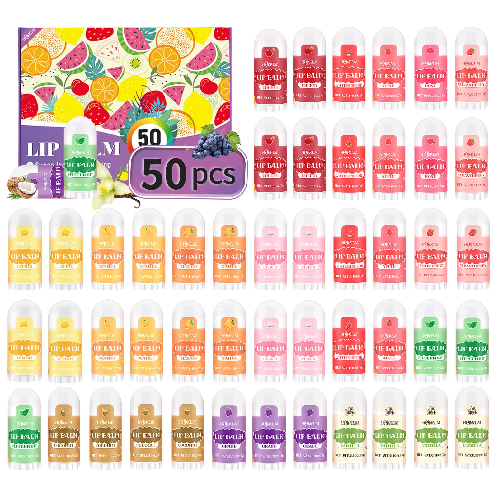 Mini Lip Balm 50 Pcs,Natural Lip Balms with Vitamin E and Coconut Oil - HCKLM Official Product View 2