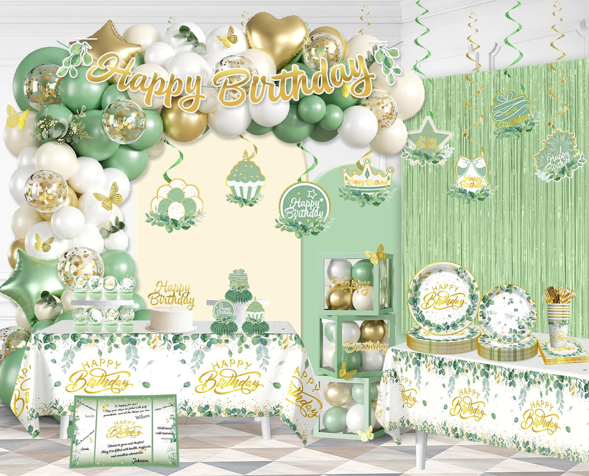 305pcs Sage Green Birthday Decorations Party Set for 25 - cocomigo Official Imagery - 4