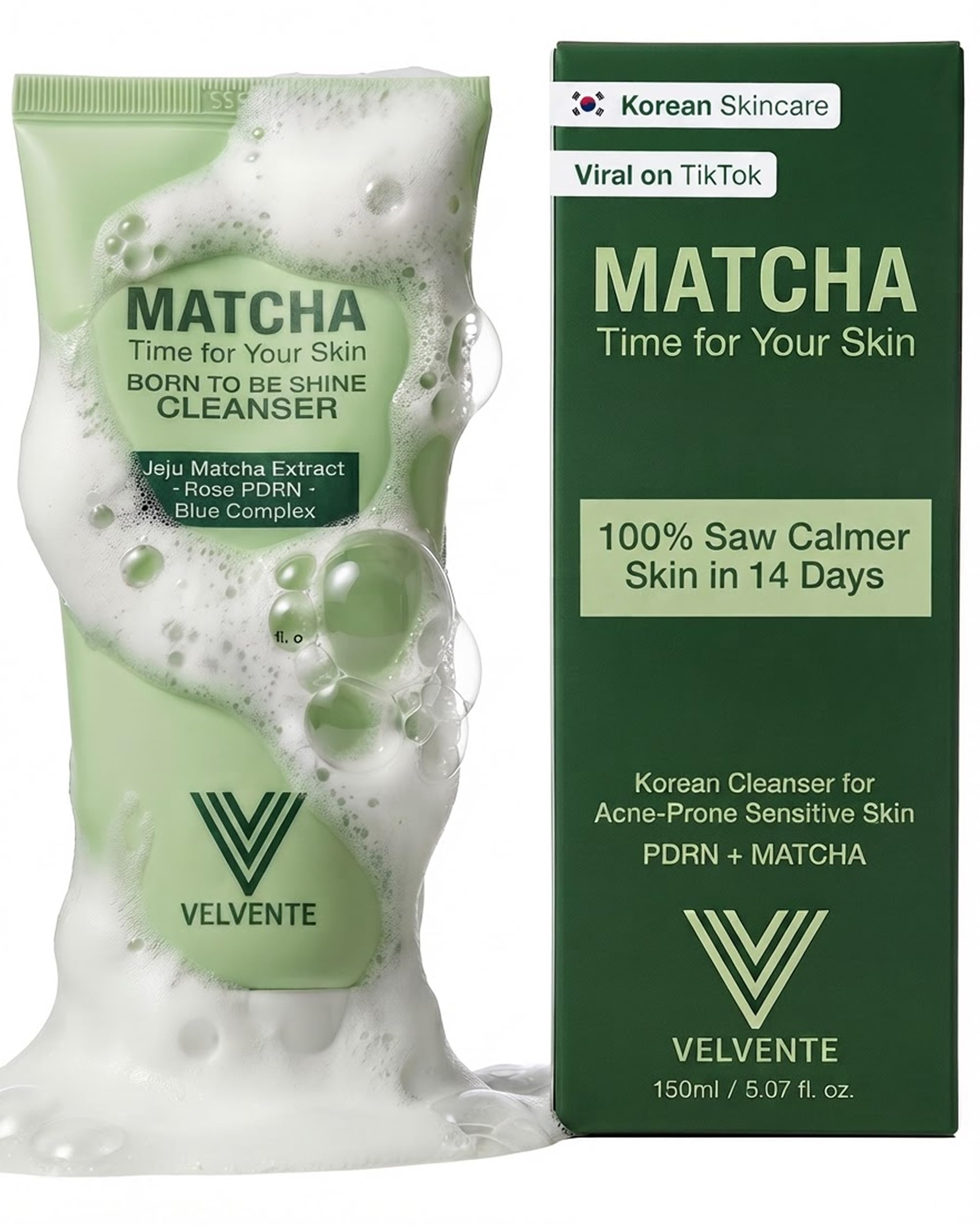 Matcha PDRN Korean Cleanser & Face Wash, Acne-Prone Sensitive... - VELVENTE Official Product View 2