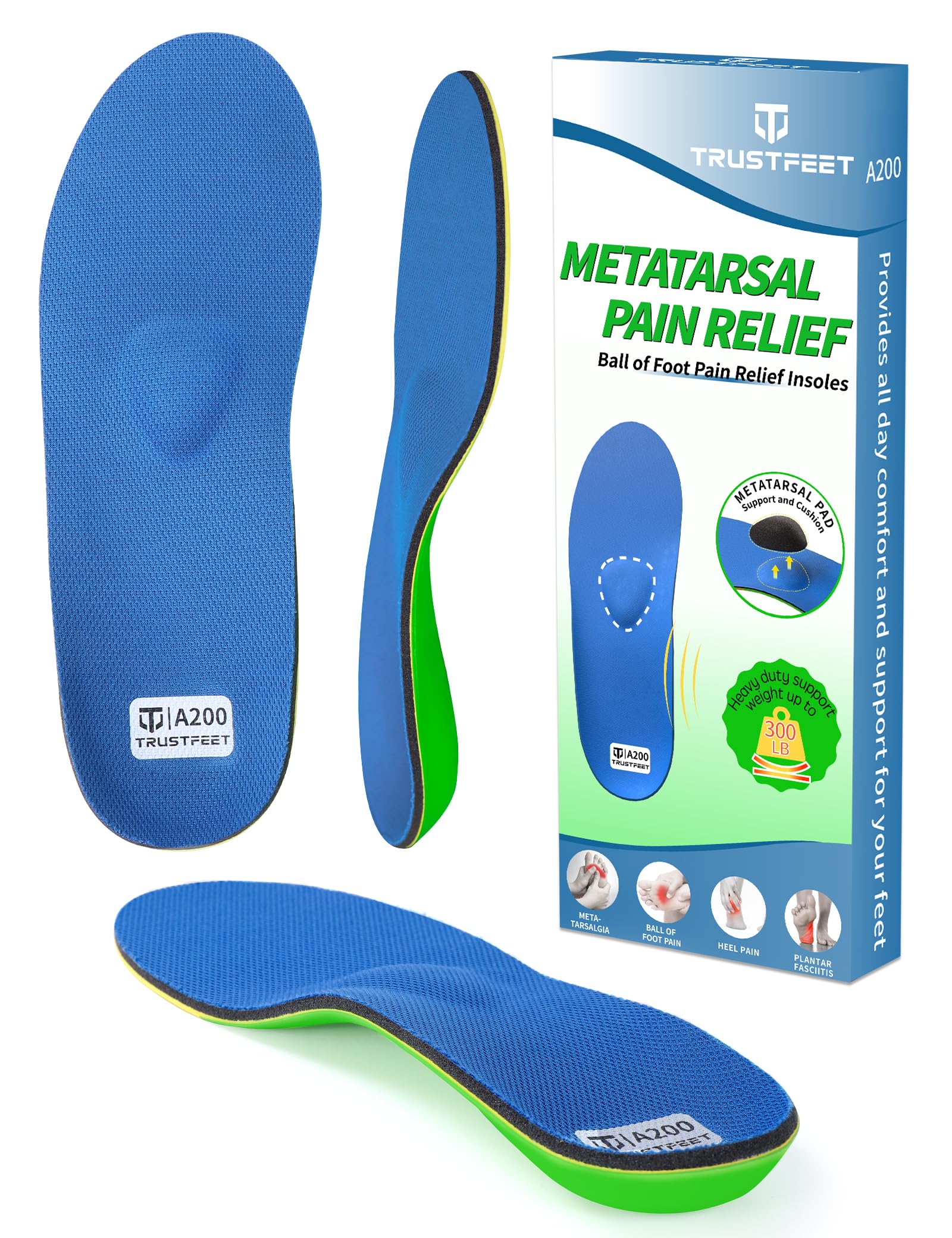 Trustfeet Heavy Duty Support Metatarsal Pain Relief Insoles for Metatarsalgia,Morton's Neuroma,Ball of Foot Pain Relief,Plantar Fasciitis,Arch Support Orthotics Shoe Inserts for Man Women-K