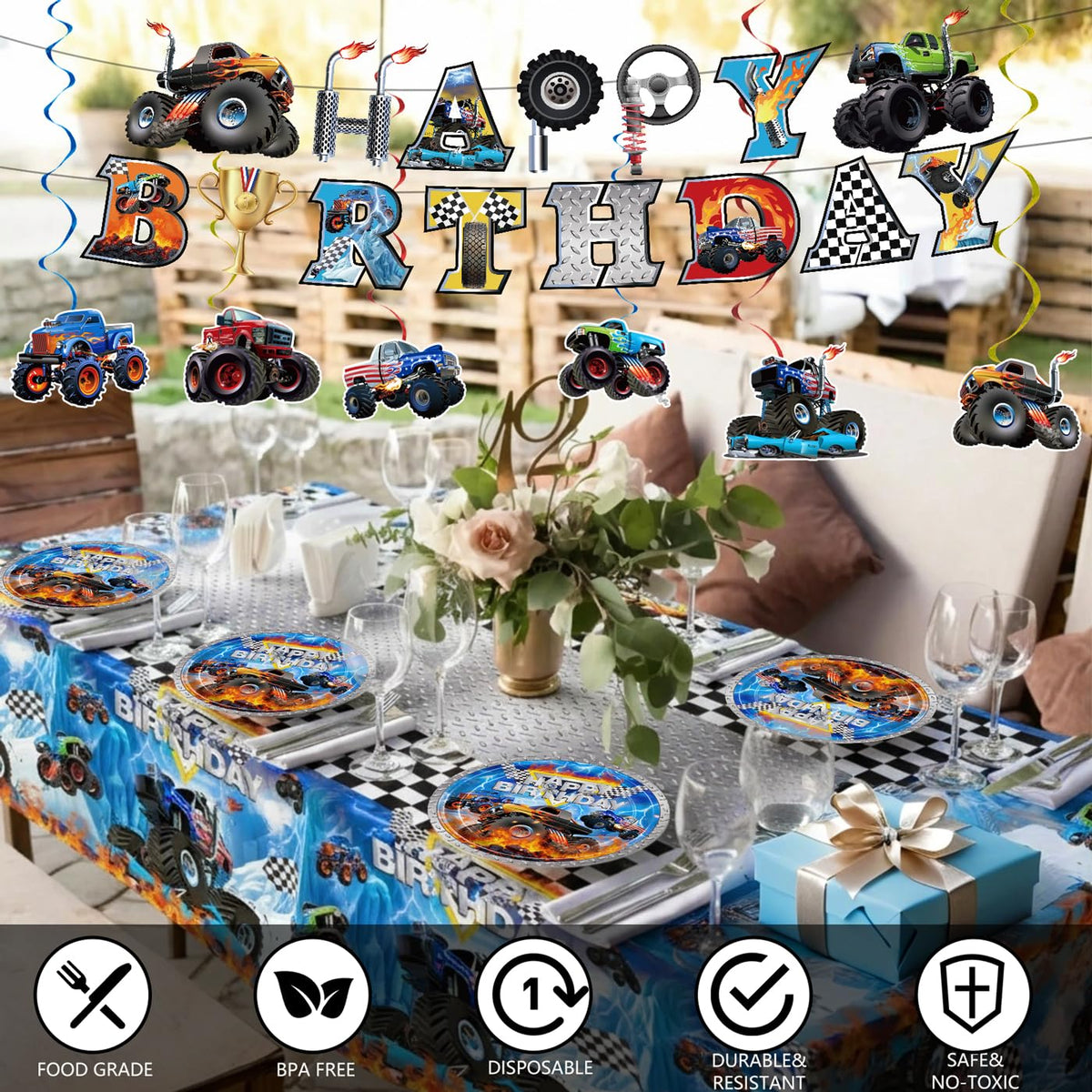 177pcs Monster Truck Birthday Decorations Plates Napkins - JVORFDG Official Imagery - 4