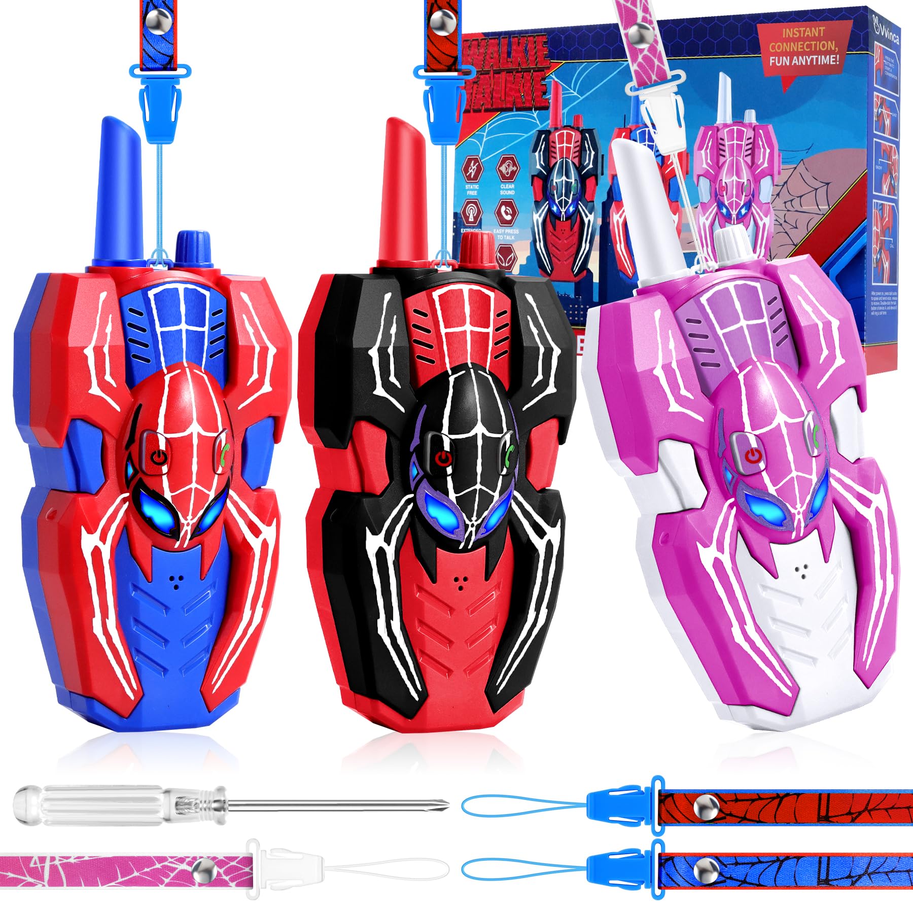 Vvinca Spider Walkie Talkies for Kids Toys Ages 3 4 5 6 7 8 9 10 Boys Girls 3 Pa - Vvinca Official Product View 1