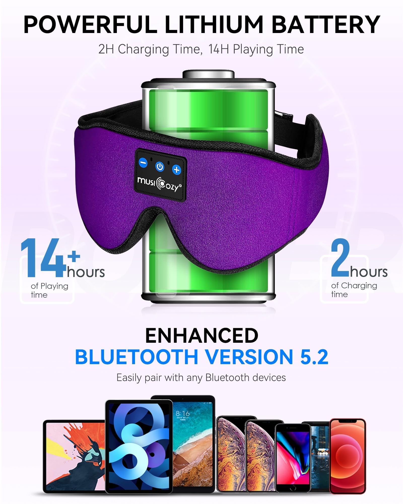 MUSICOZY 3D Sleep Headphones Bluetooth 5.4 Sleep Mask with HD Spe by MUSICOZY - Angle View 4