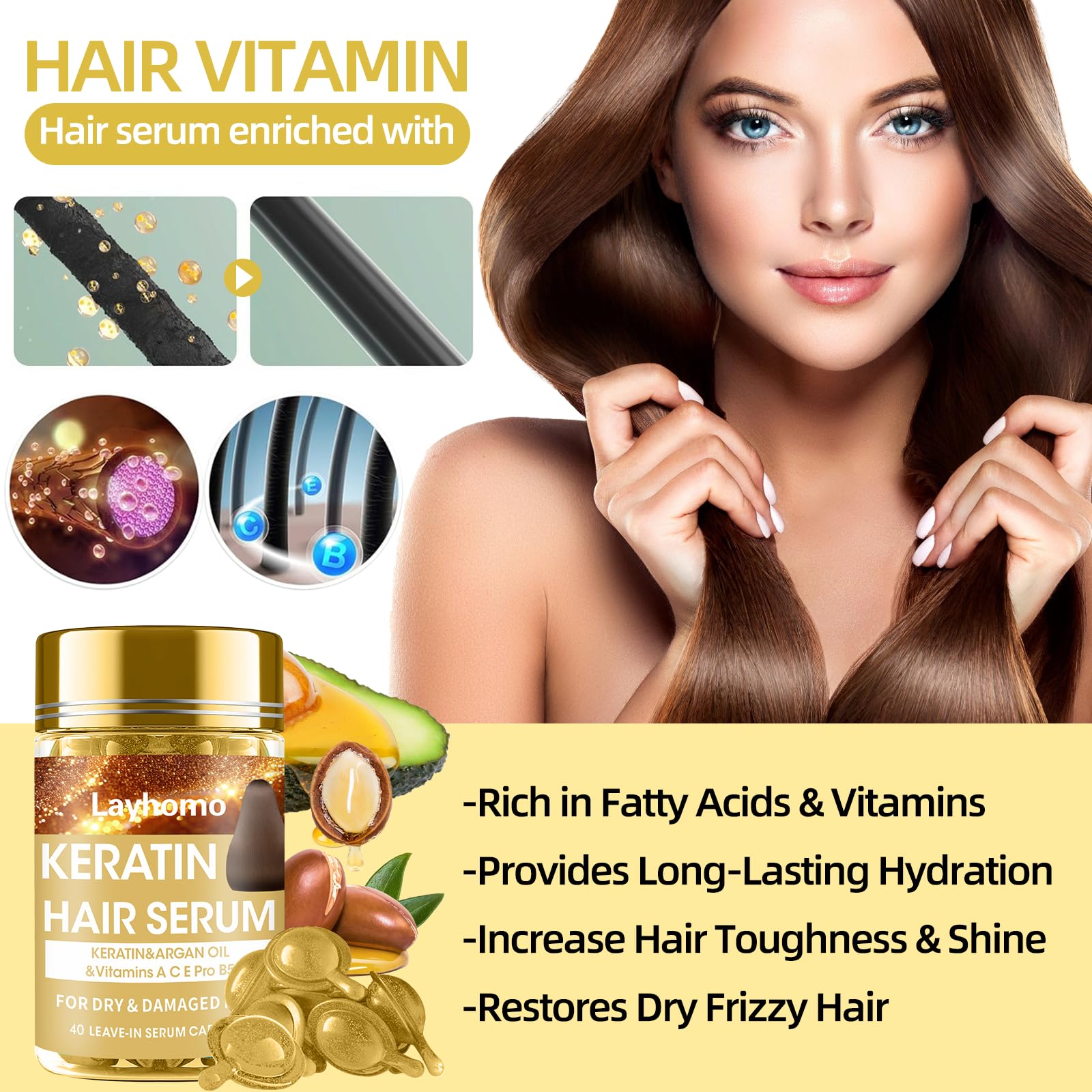Layhomo Keratin Hair Treatment Serum Oil Capsules (40 Pcs)