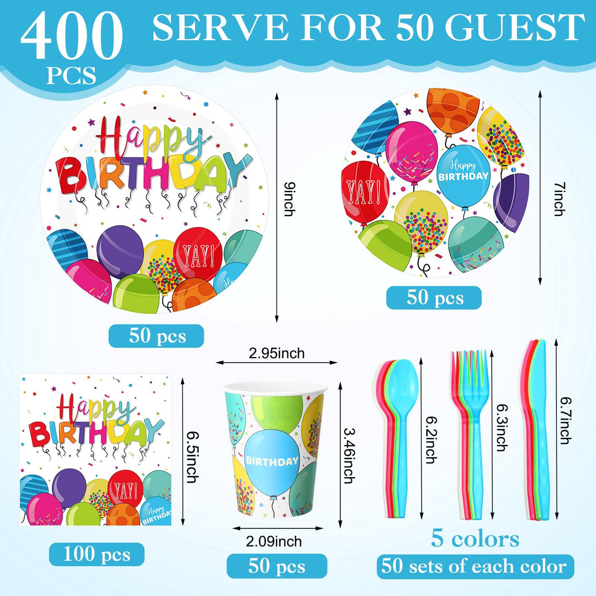 400 Pcs Happy Birthday Party Decorations Disposable Paper - Sunnychicc Official Imagery - 4