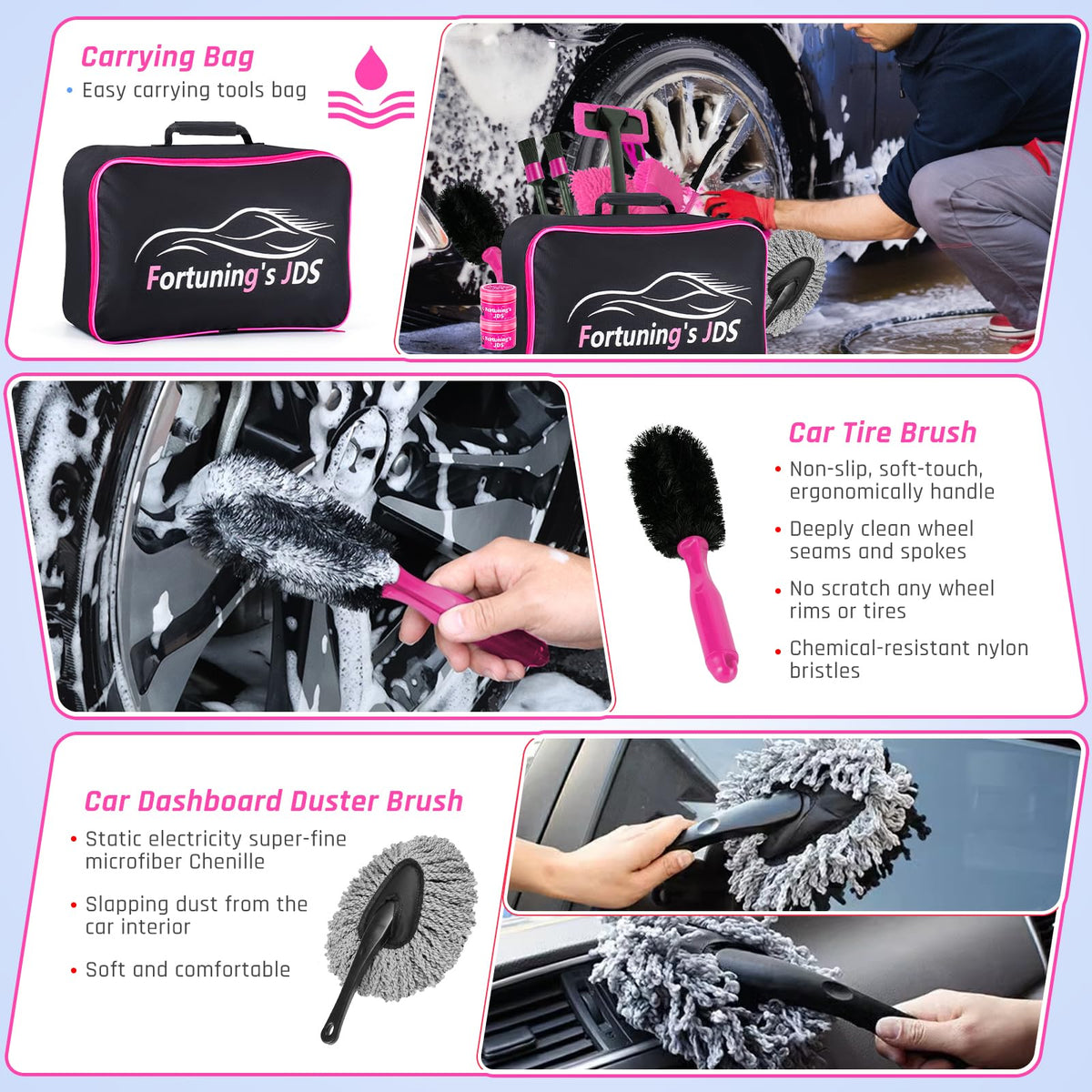 34PCS Car Detailing Brush Set Car Detailing Kit Car - Fortuning's JDS Official Imagery - 4