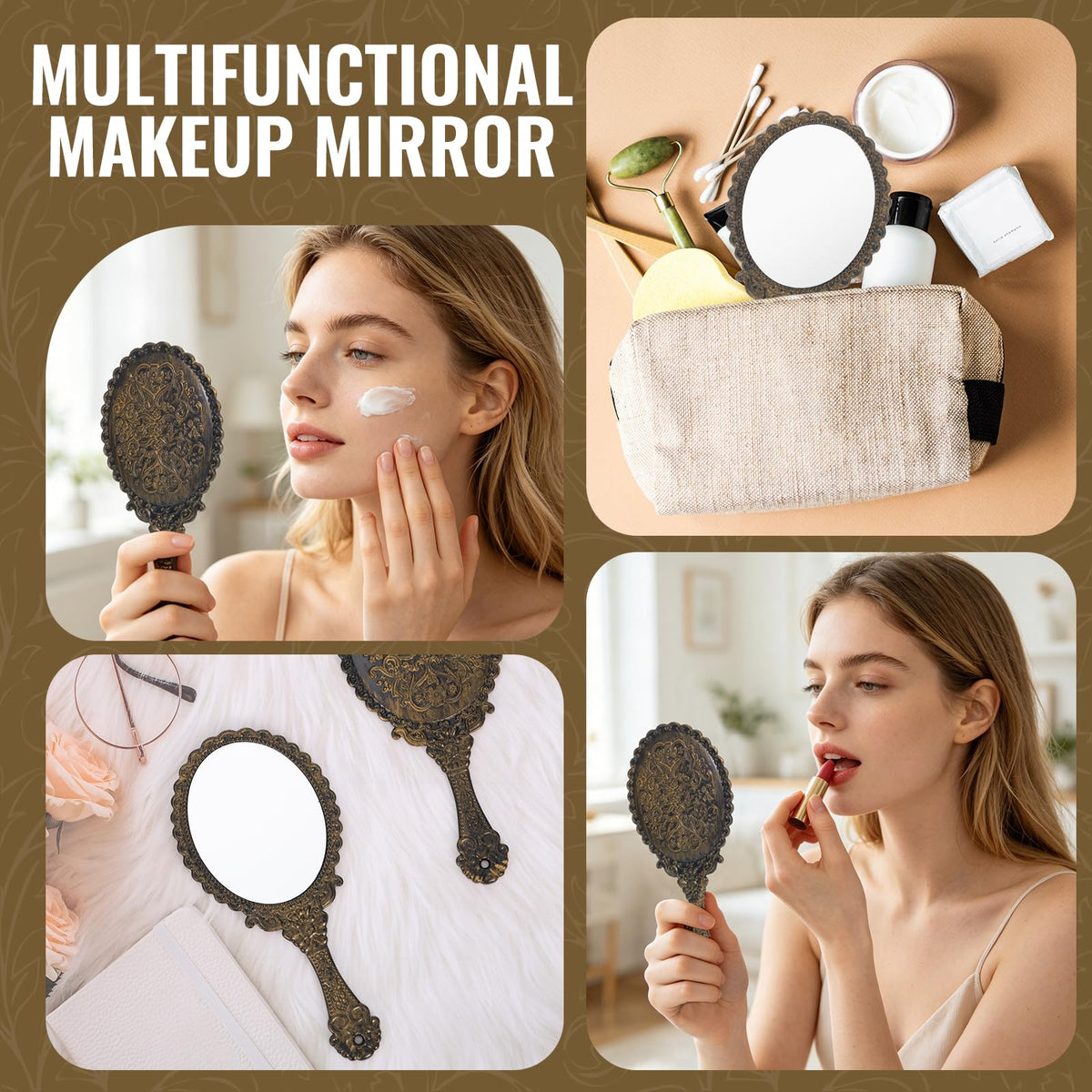 24 Pack Vintage Handheld Mirrors for Makeup Brass Gold - FUPMILPHRANX Official Imagery - 8