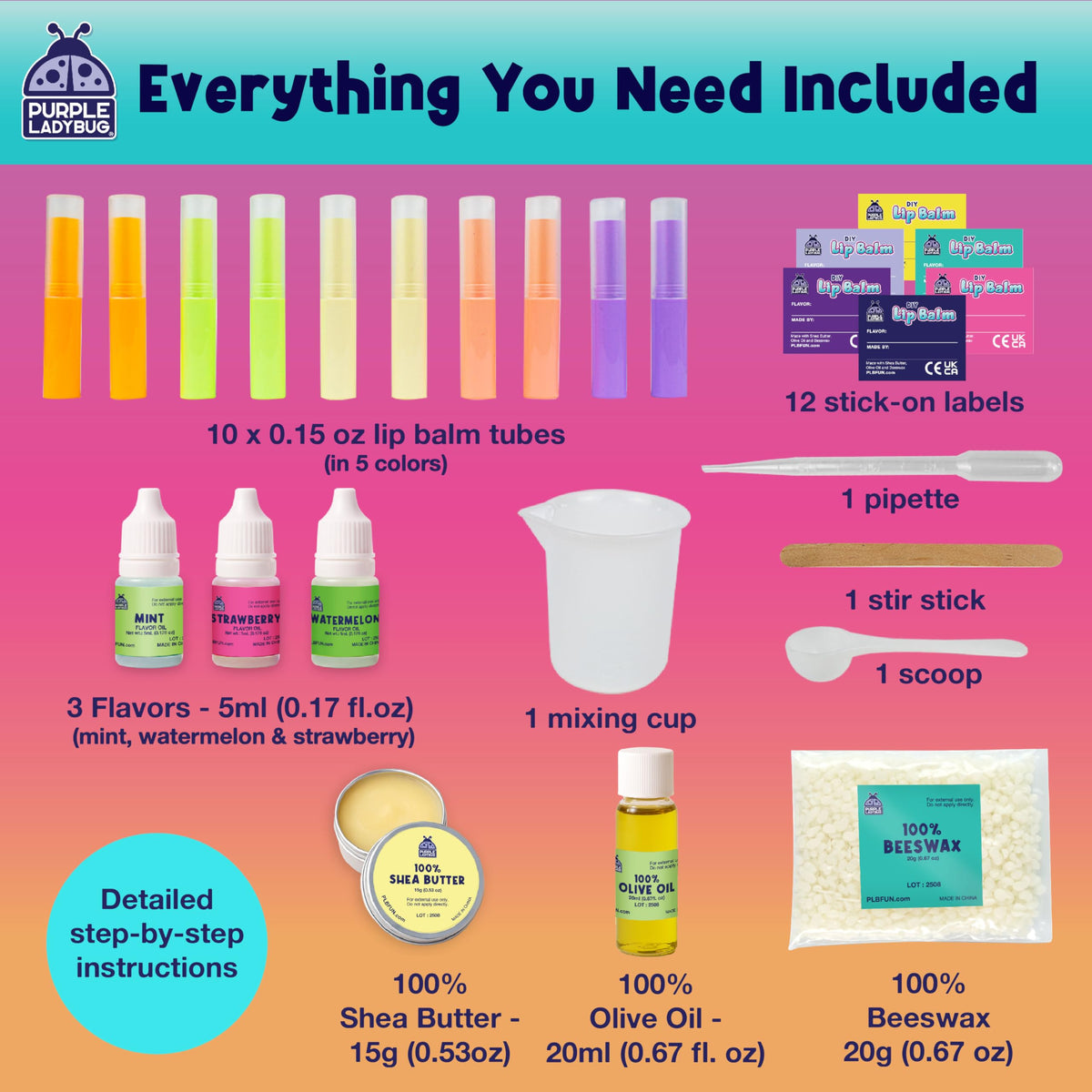 DIY Lip Balm Kit for Ages 8 Natural Ingredients 10 Tubes in - PURPLE LADYBUG Official Imagery - 4