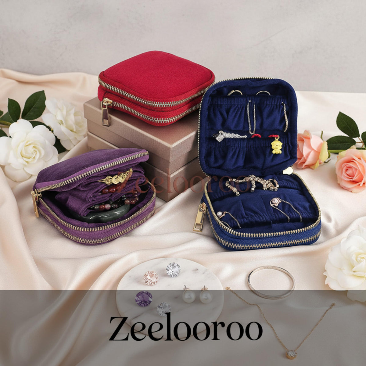 Travel Jewelry Pouch 2 Layer 11 Pocket Lisse Velvet Anti - Zeelooroo Official Imagery - 3