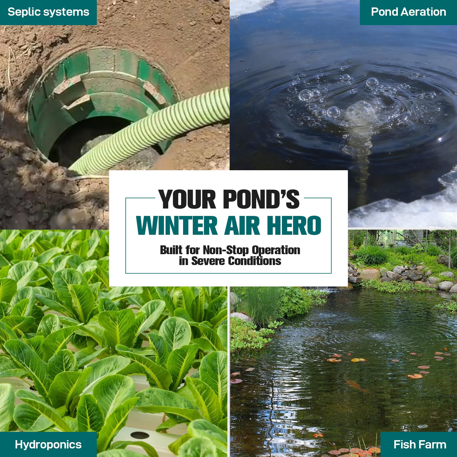 Pumpoasis PA-80 Quiet Septic Aerator Pump,Pond Aerator,5-Year War - Pumpoasis Official Product View 6