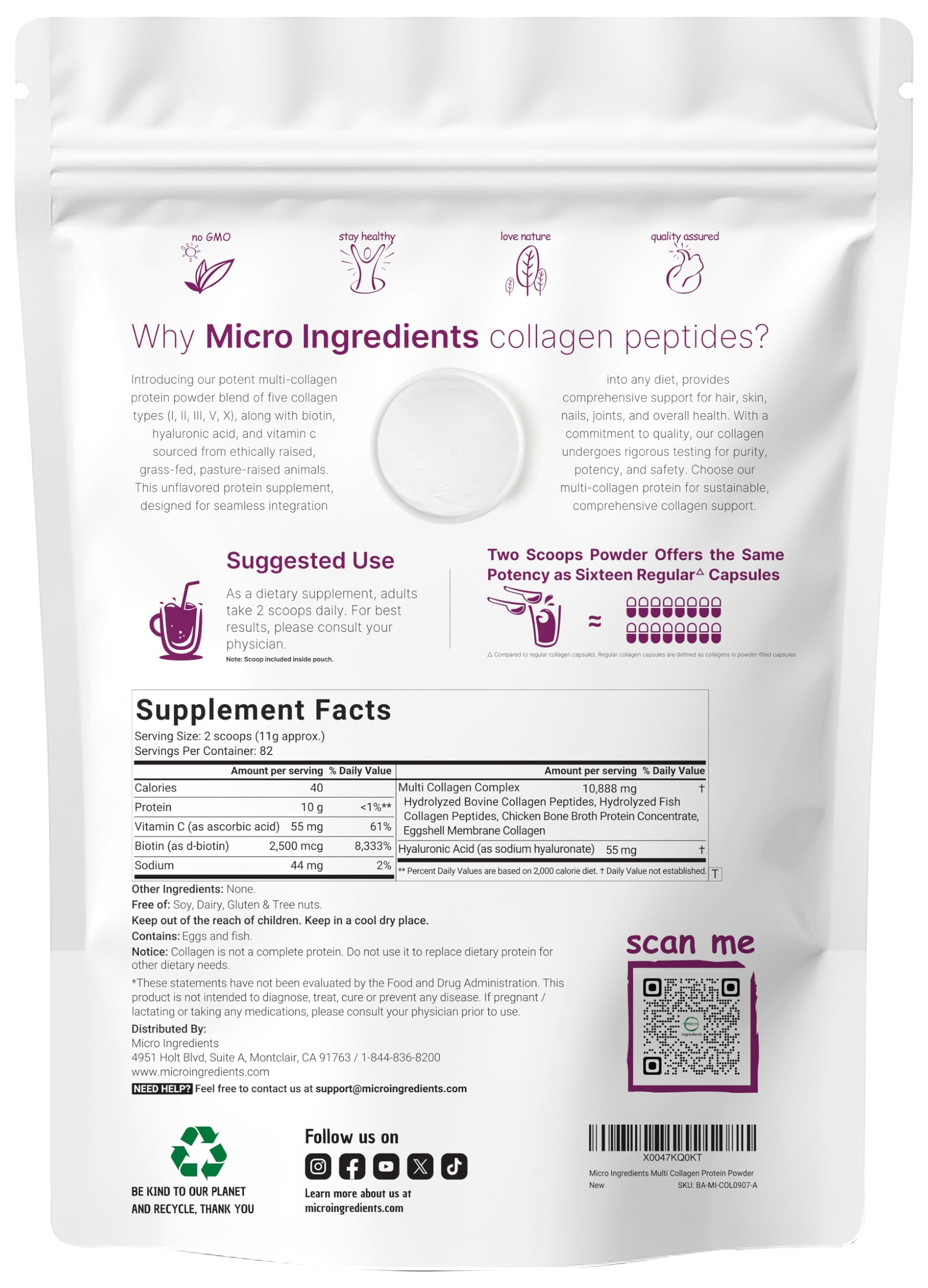 Micro Ingredients Multi Collagen Peptides Powder 2lb - Micro Ingredients Official Imagery - 5