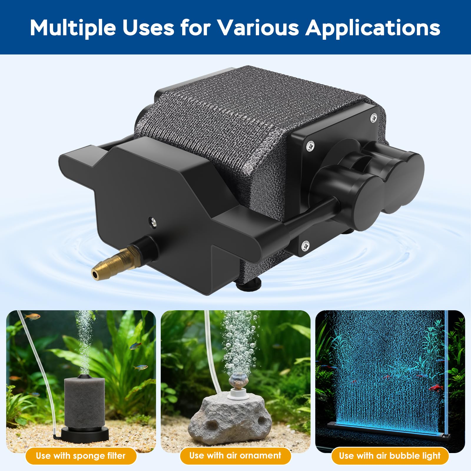 AquaMiracle Quiet Aquarium Air Pump 200/317/475GPH High Pressure - AquaMiracle Official Product View 6
