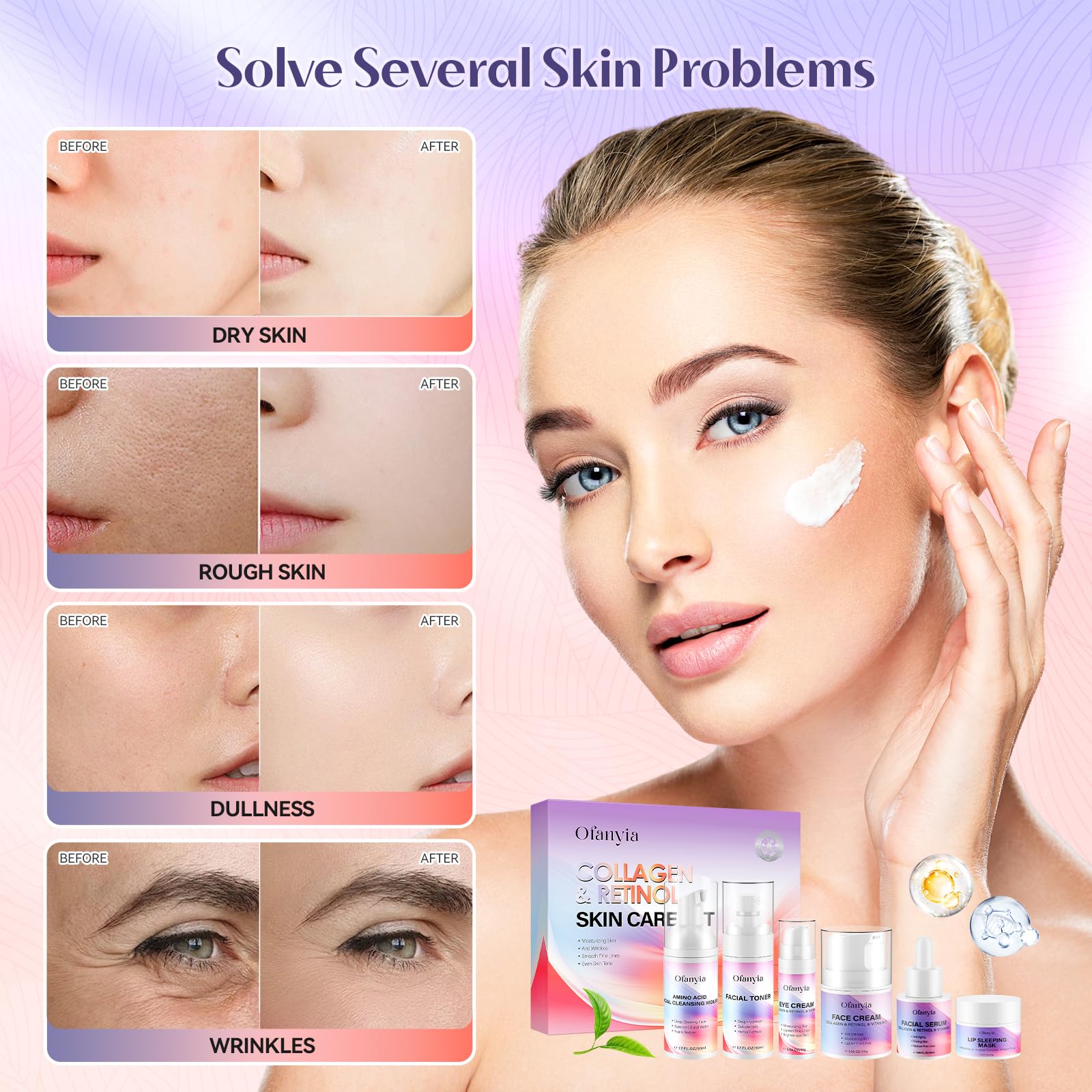 Collagen Retinol Skincare Set, 6 Pcs Anti-Aging Skin Care Set - Ofanyia
