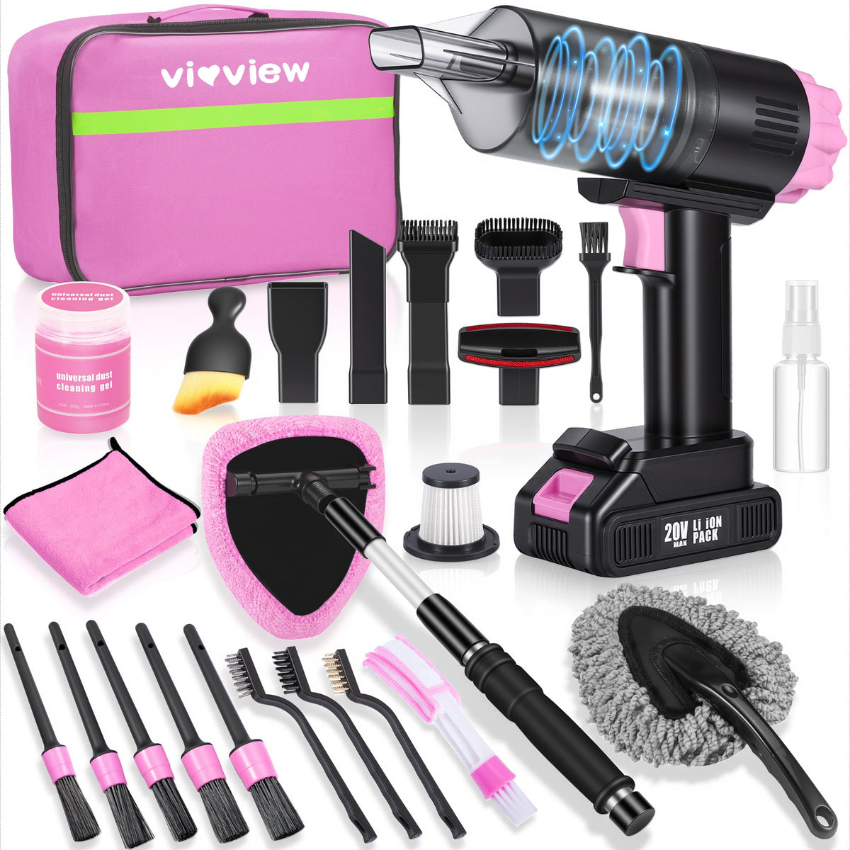 25pcs Car Cleaning Kit Pink Interior Detailing Kit with High - vioview Official Imagery - 1