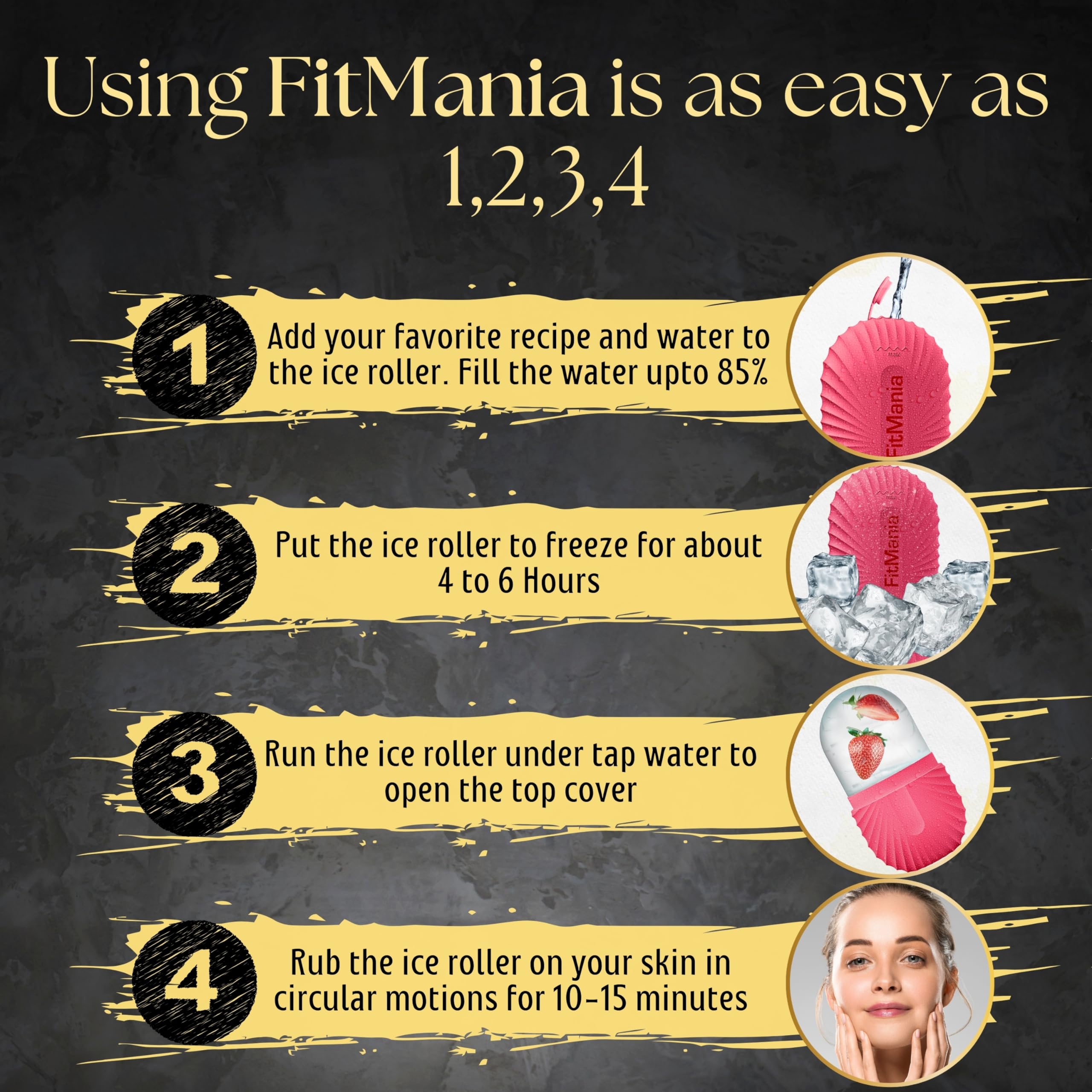 FitMania Ice Roller for Face with two premium heads, facial massager for cooling, soothing skin, and reducing puffiness.
