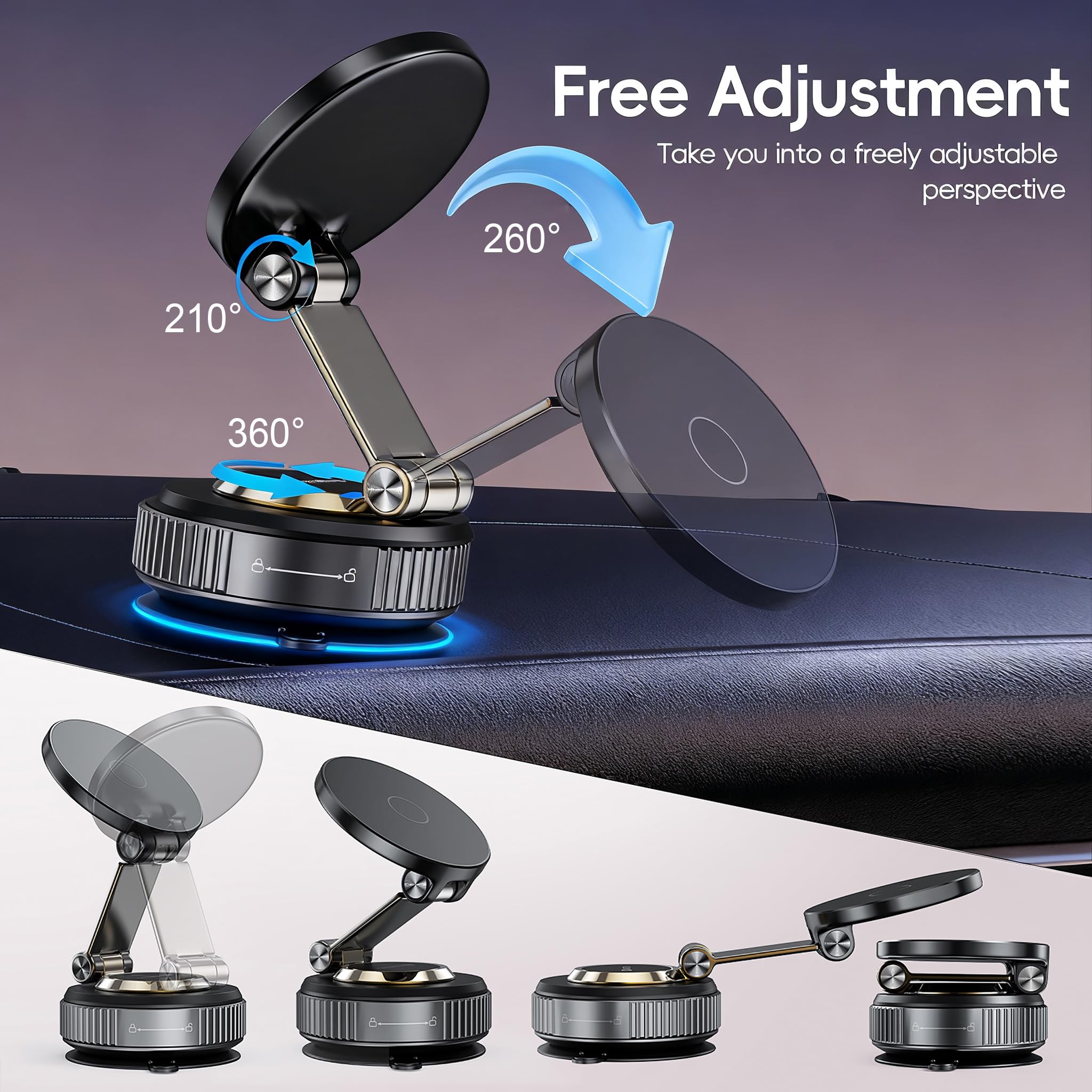 YLBV Magnetic Phone Holder for Car 2026 Heavy Duty Model 360° Adjustable Vacuum - YLBV Official Product View 5
