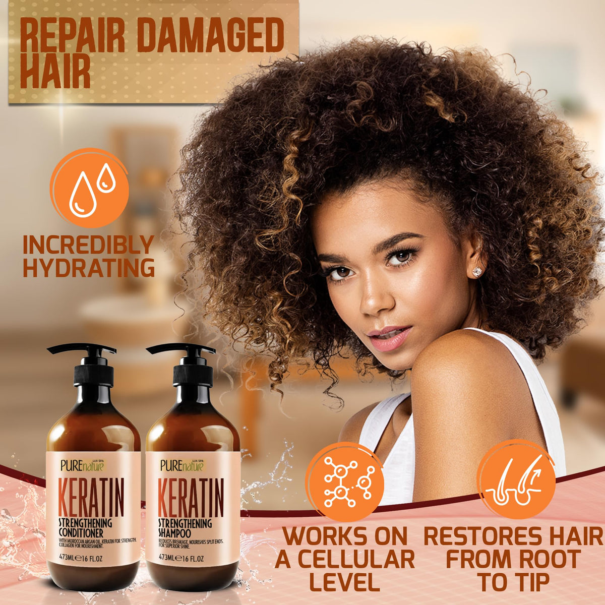 Keratin Shampoo and Conditioner Set - PURE NATURE LUX SPA Official Imagery - 5