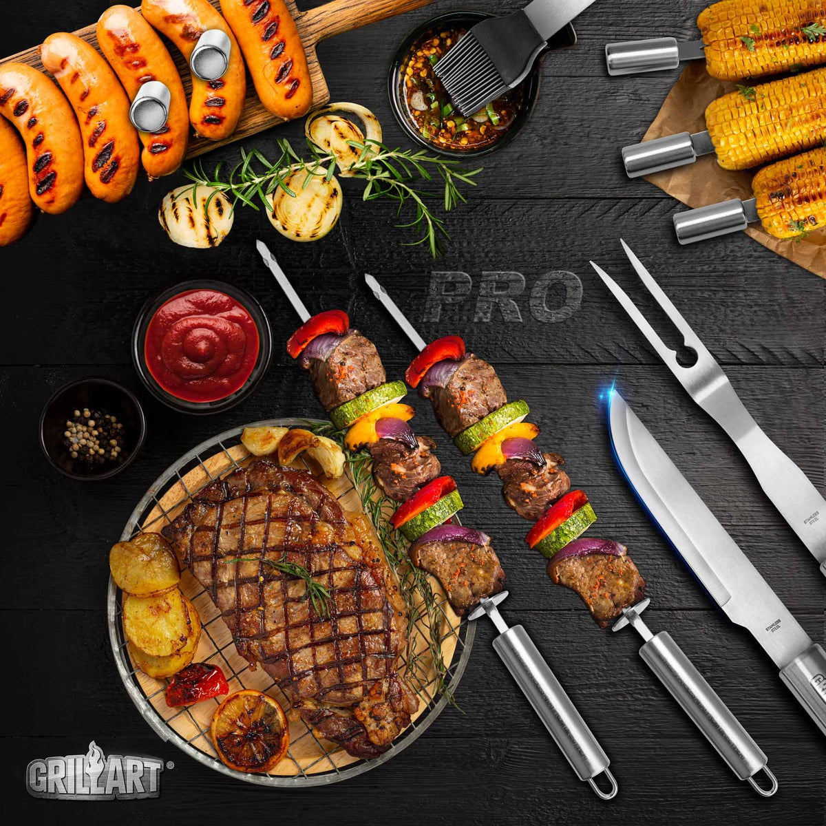 GRILLART BBQ Grill Utensil Tools Set Reinforced BBQ Tongs 19 - GRILLART Official Imagery - 3
