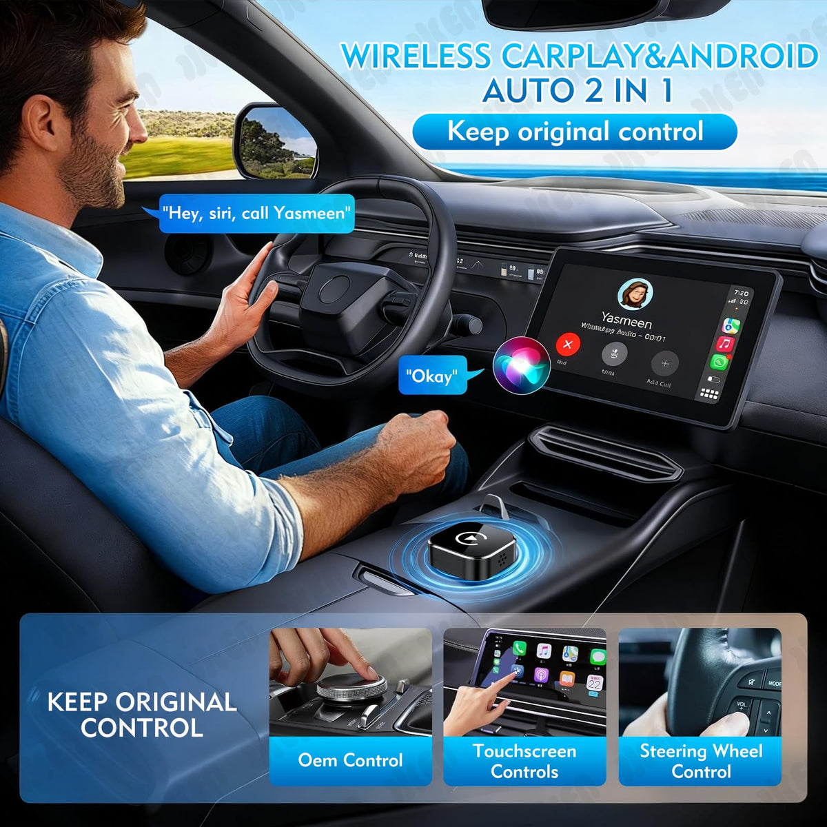 Wireless CarPlay Adapter 2 in 1 Mini CarPlay Android Auto - Zokvic Official Imagery - 6