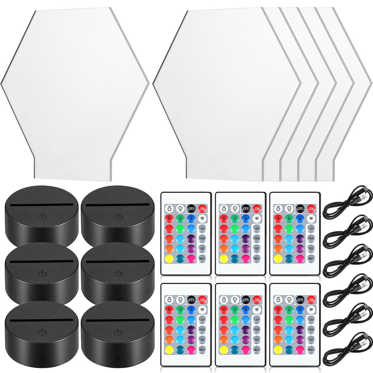 Honoson 6 Sets Acrylic LED Light Kit Lamp Base Remote Square - Honoson Official Imagery - 6