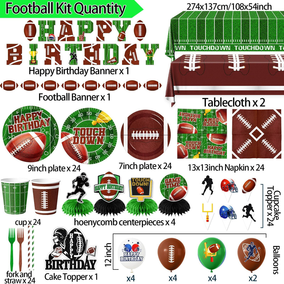 Football Birthday Party Decorations 191Pcs Football Party - CMUSKO Official Imagery - 7